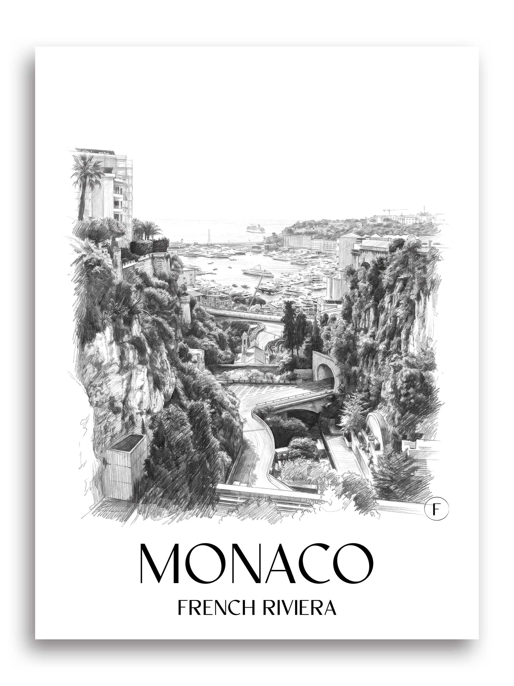 Monaco Poster - - Monaco Kunstdruck - Zeichnung von A4 bis A1
