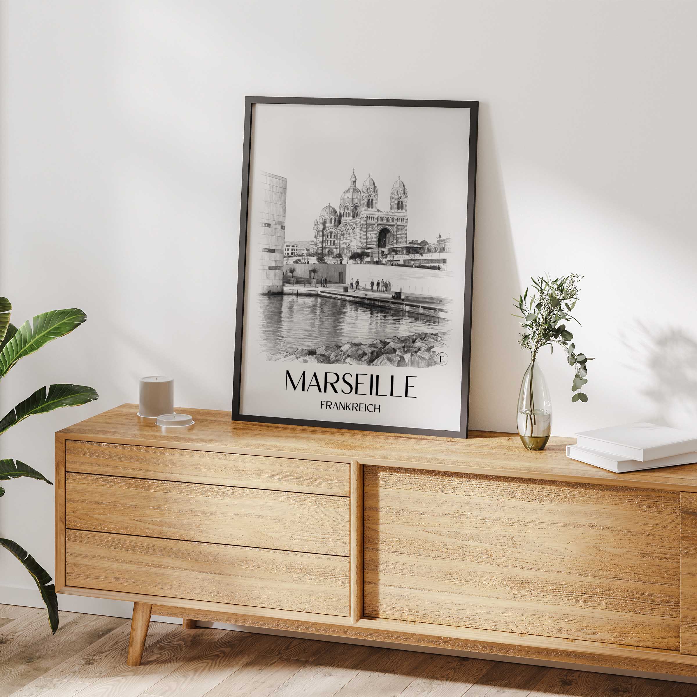 marseille-frankreich-poster-bleistift-zeichnung-drawing