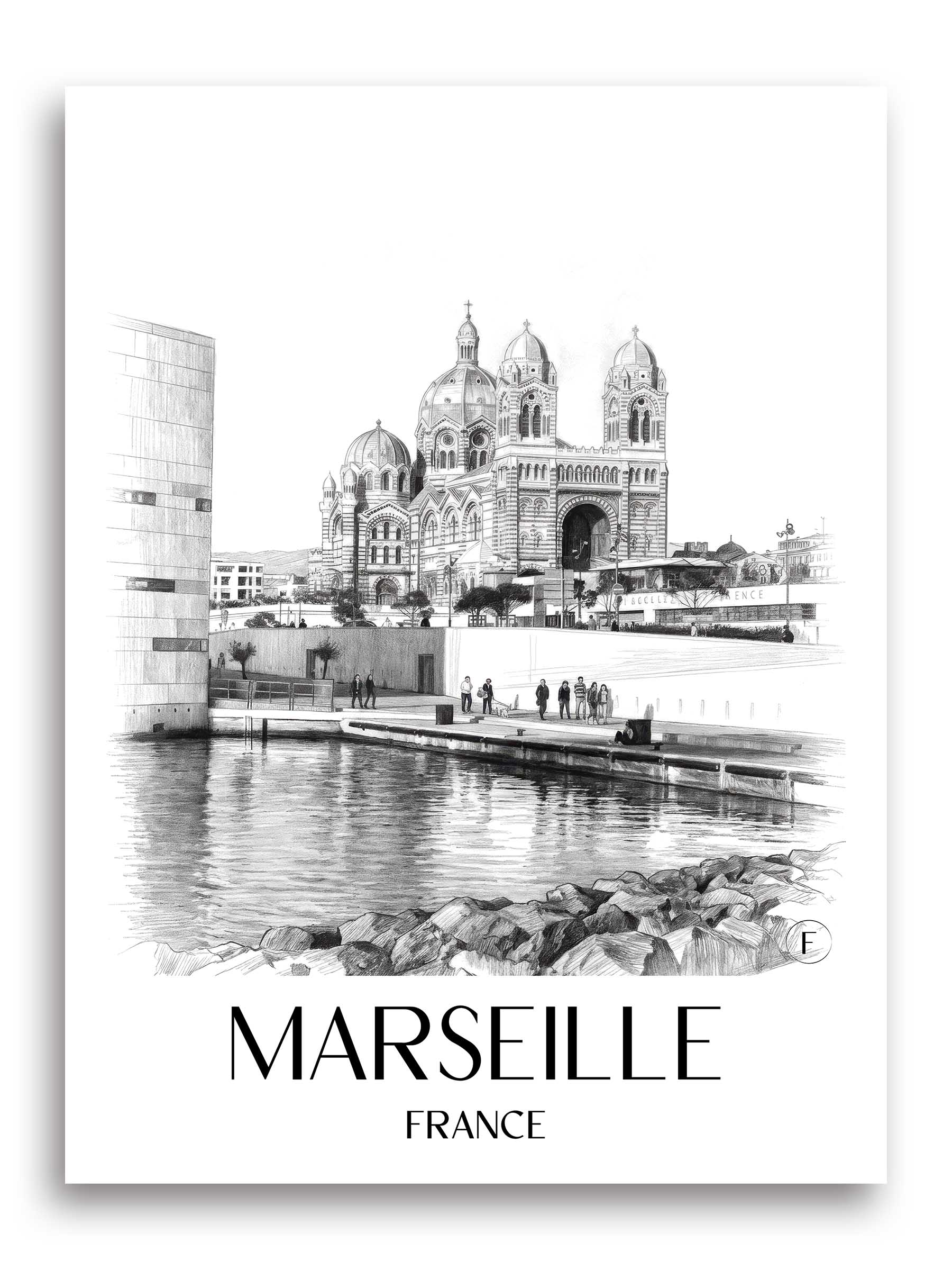 Marseille Poster - - Frankreich Kunstdruck - Zeichnung von A4 bis A1
