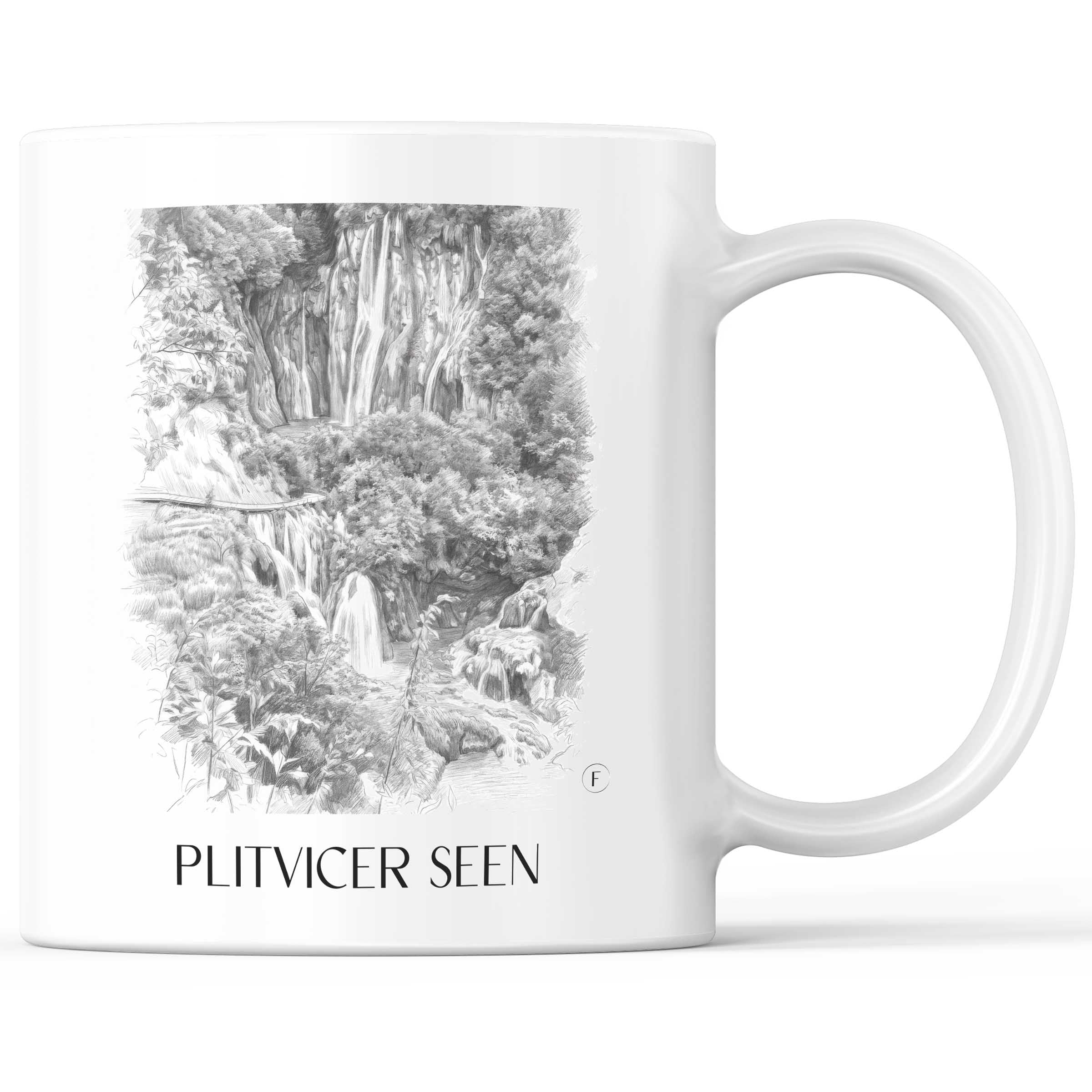 Plitvicer Seen - Kroatien Becher - Kaffeetasse im Zeichnung Stil