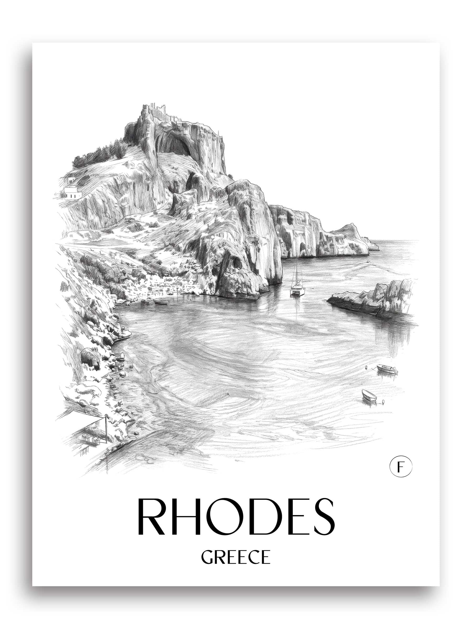 Rhodos Poster - - Griechenland Kunstdruck - Zeichnung von A4 bis A1
