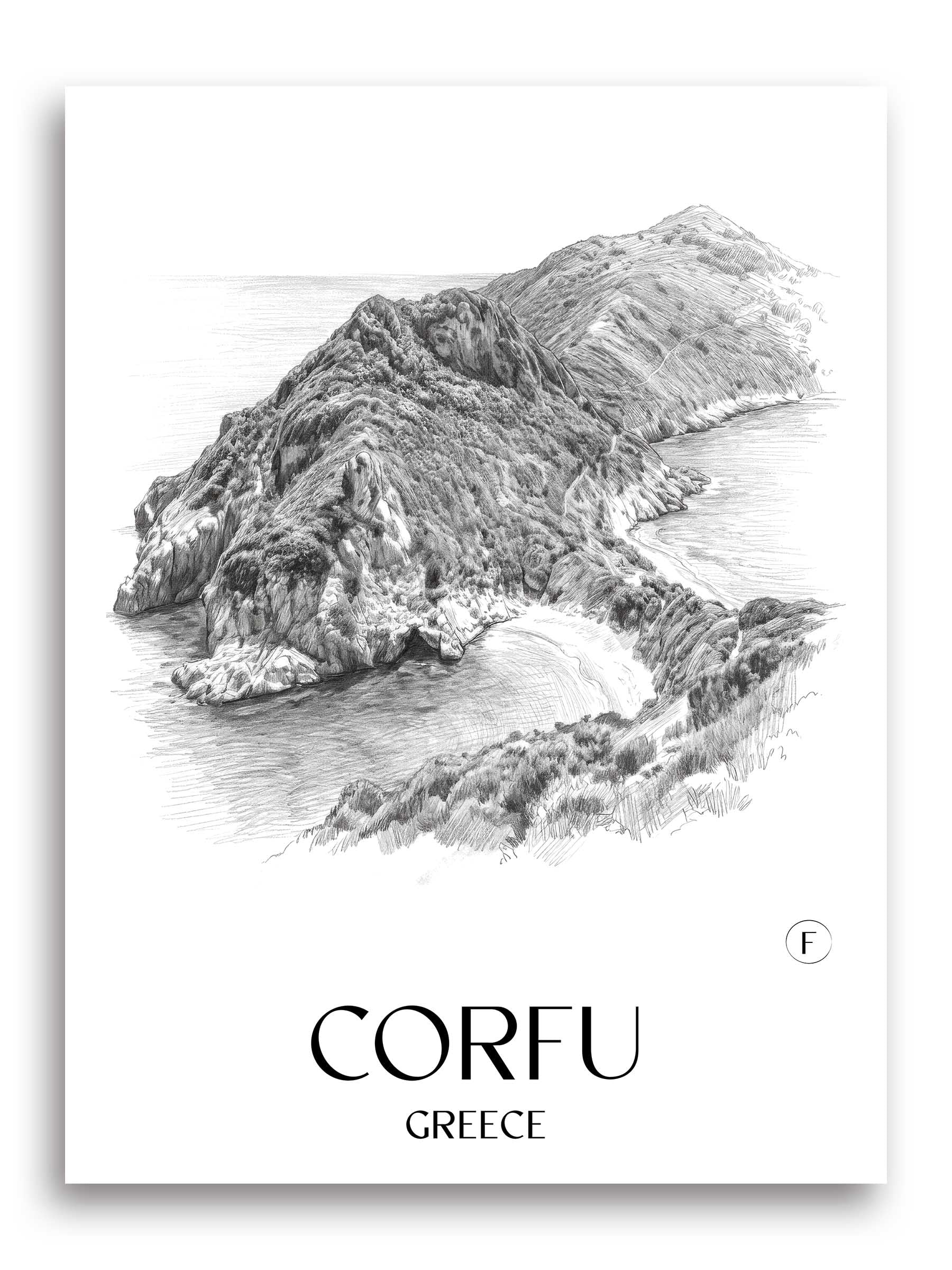 Korfu Poster - - Griechenland Kunstdruck - Zeichnung von A4 bis A1