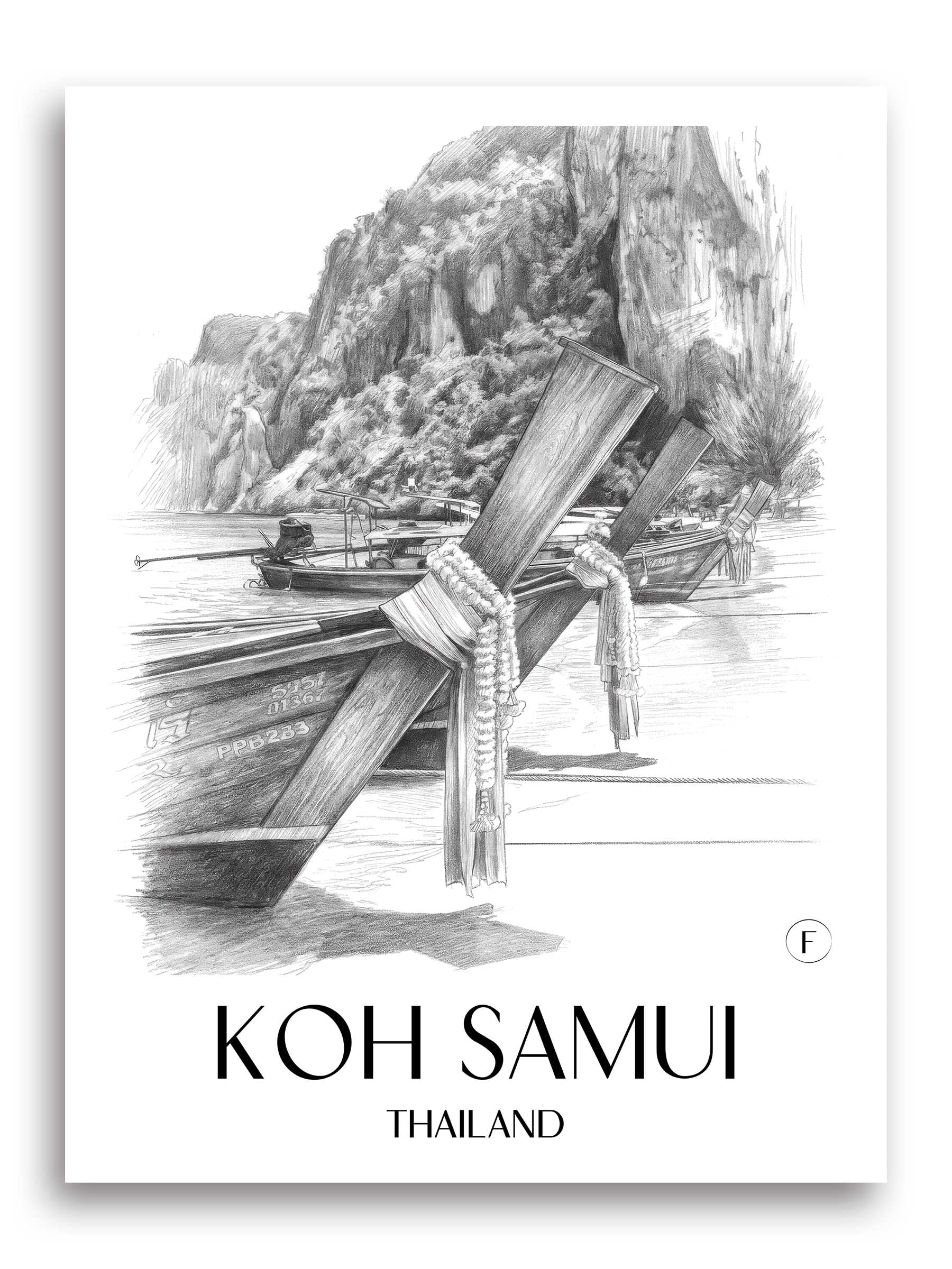 Koh Samui Poster - - Thailand Kunstdruck - Zeichnung von A4 bis A1