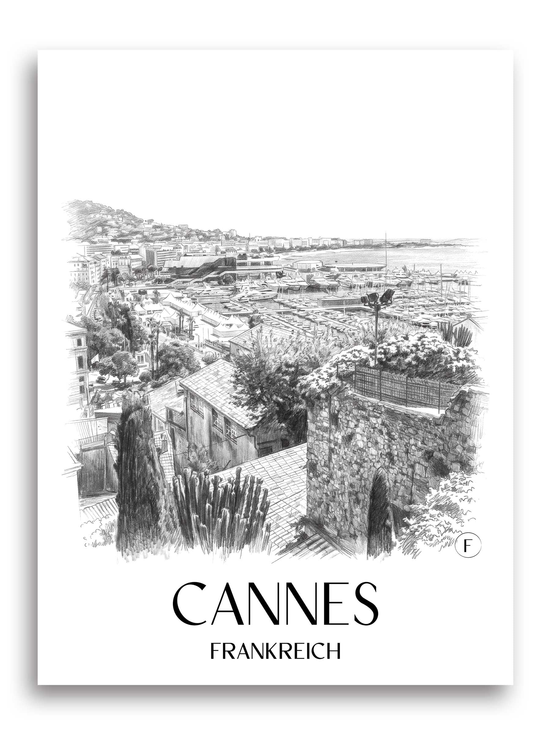 cannes-frankreich-poster-bleistift-zeichnung-drawing