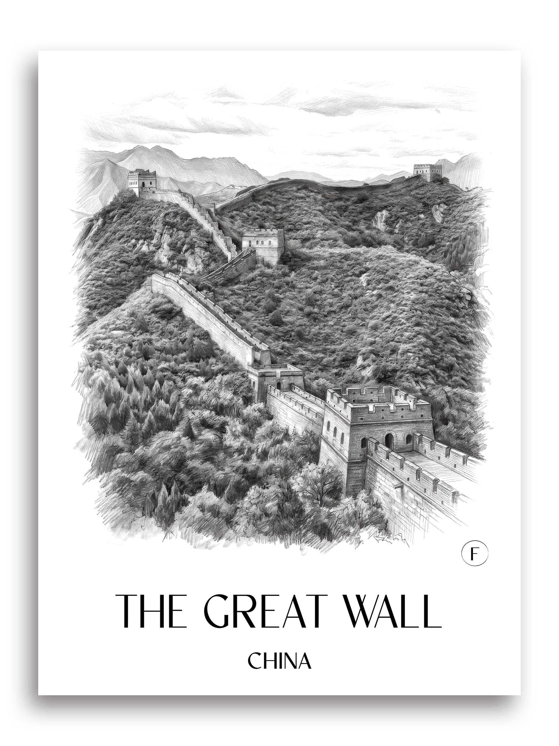 die große Mauer Poster - - China Kunstdruck - Zeichnung von A4 bis A1