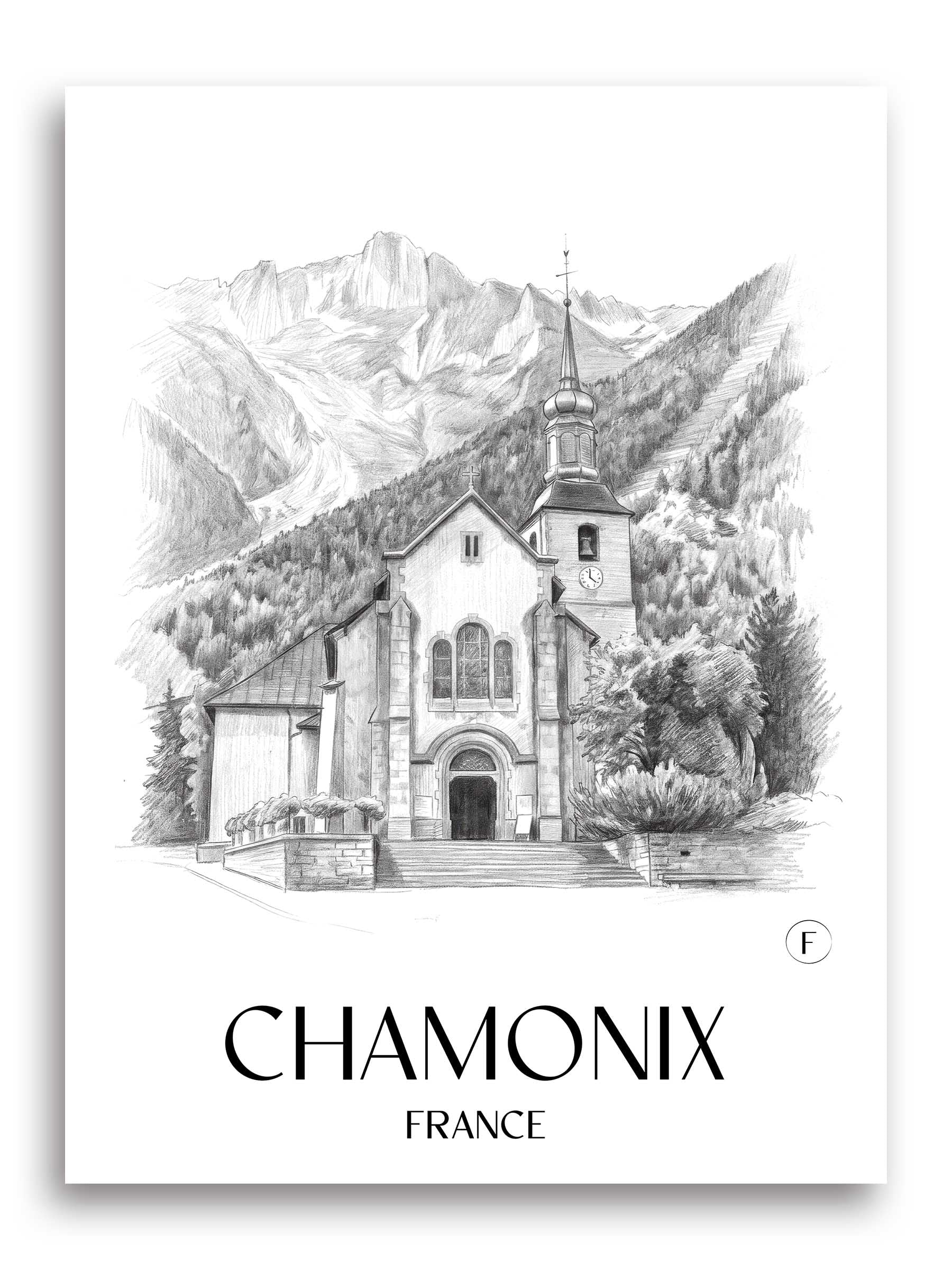 Chamonix Poster - - Frankreich Kunstdruck - Zeichnung von A4 bis A1