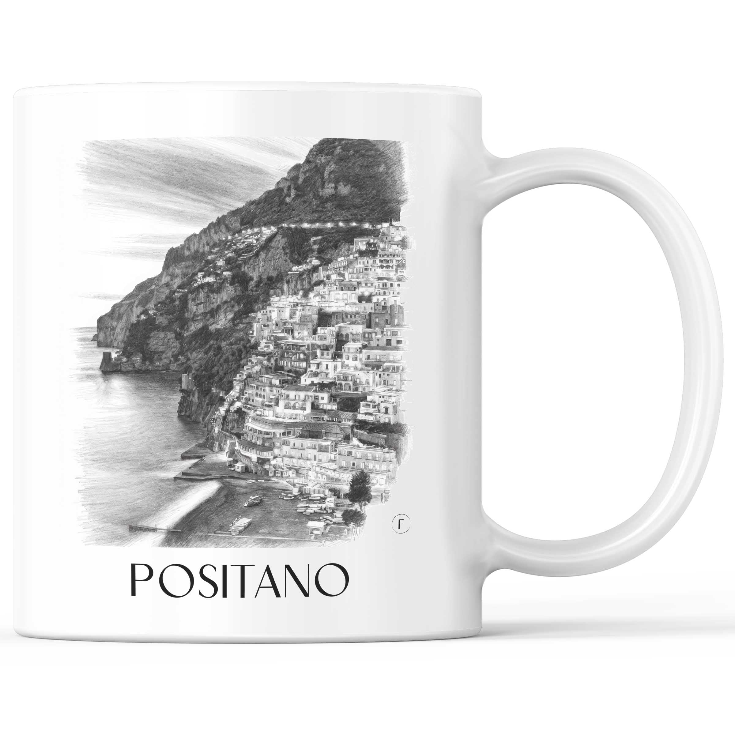 Positano Kaffeebecher - Amalfi Küste - Italien Becher - Kaffeetasse im Zeichnung Stil