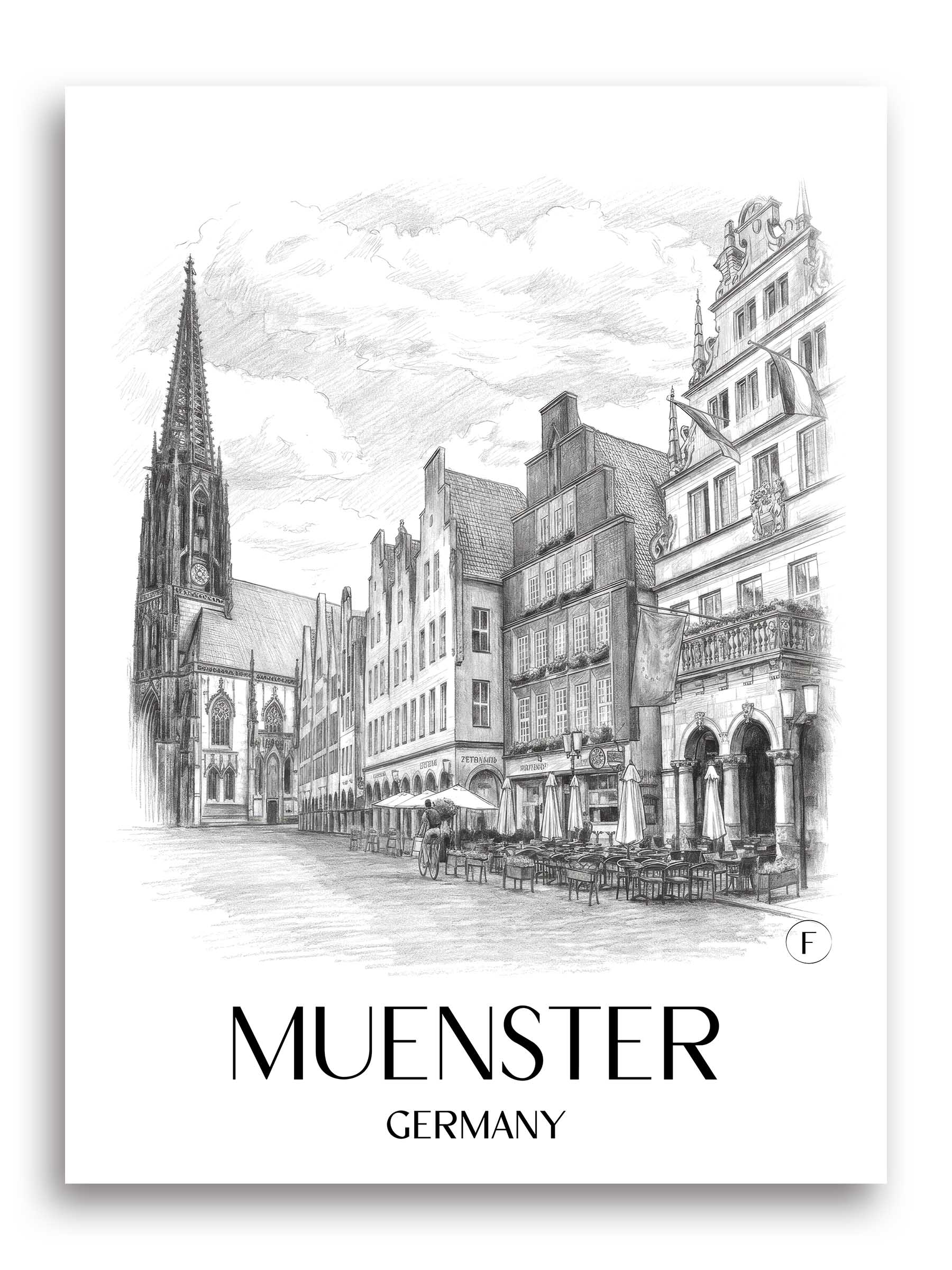 Münster Poster - - Deutschland Kunstdruck - Zeichnung von A4 bis A1