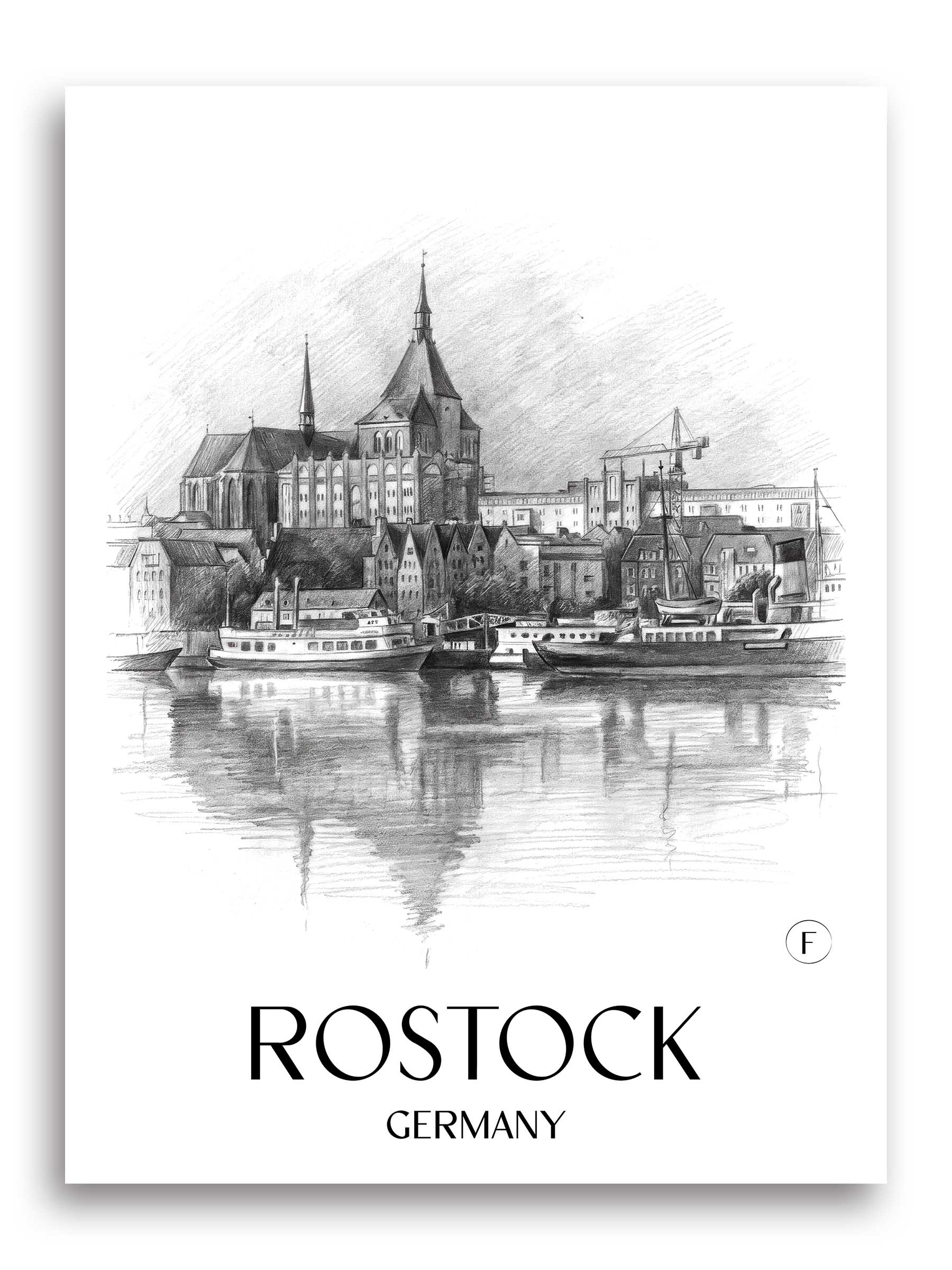 Rostock Poster - - Deutschland Kunstdruck - Zeichnung von A4 bis A1