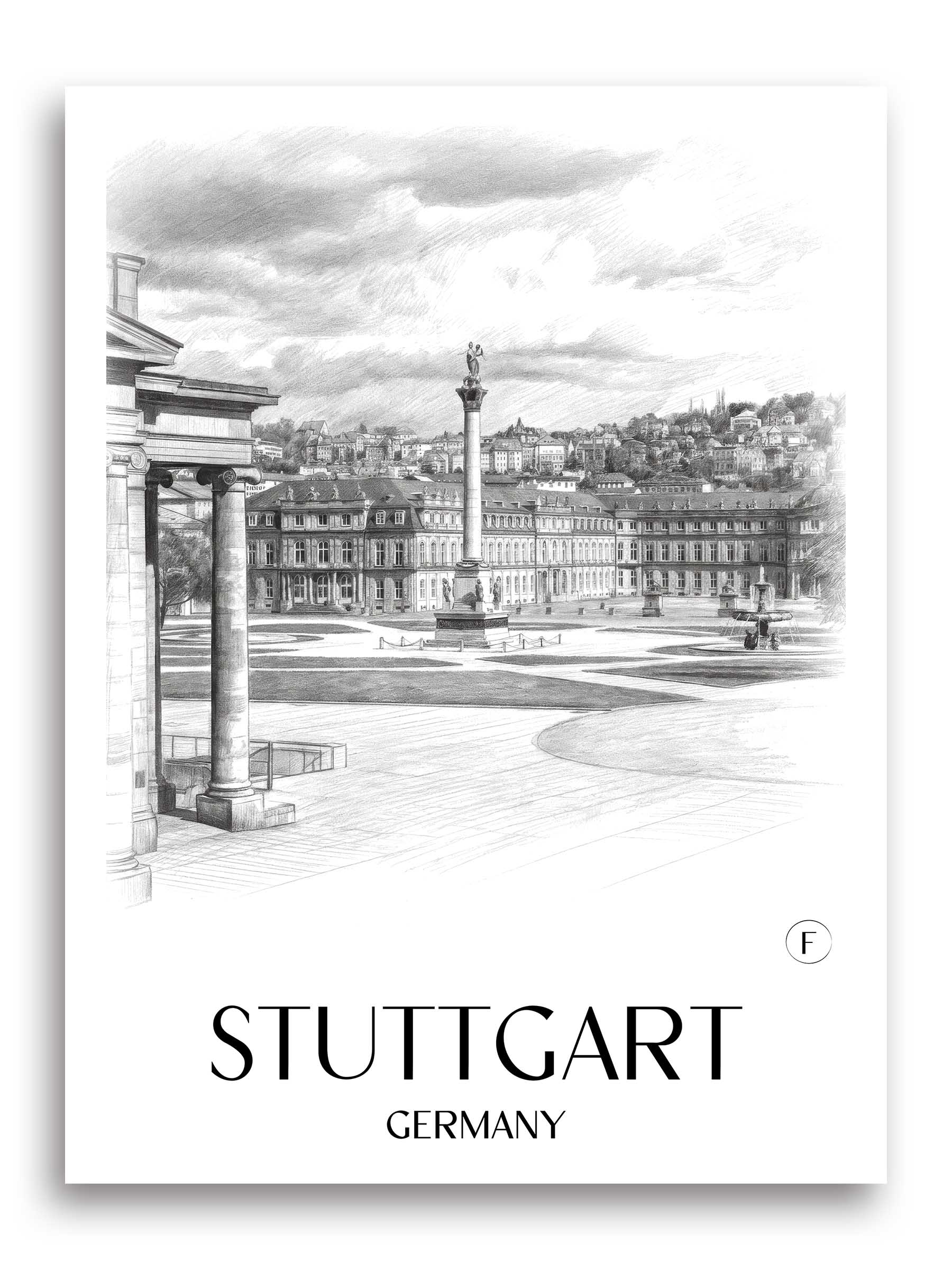 Stuttgart Poster - - Deutschland Kunstdruck - Zeichnung von A4 bis A1