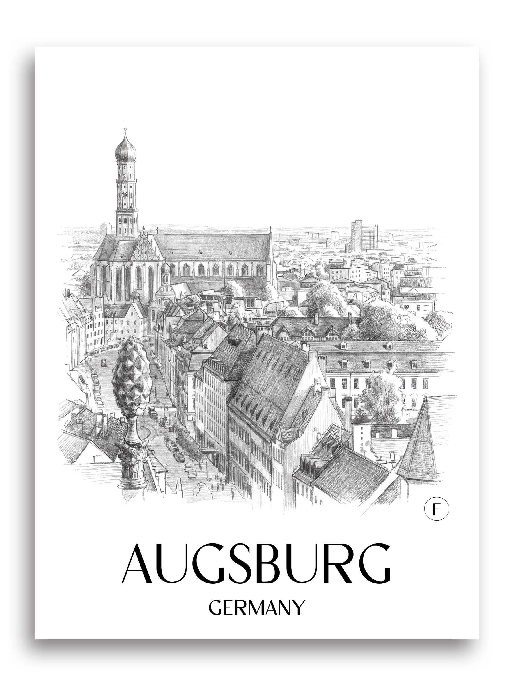Augsburg Poster - - Deutschland Kunstdruck - Zeichnung von A4 bis A1