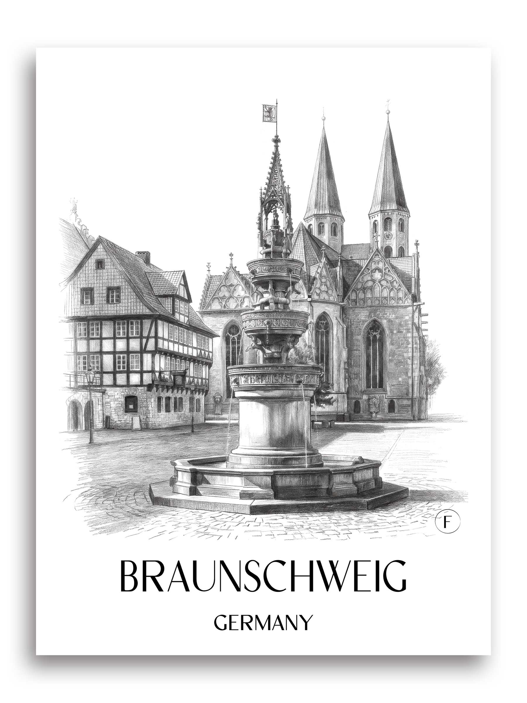 Braunschweig Poster - - Deutschland Kunstdruck - Zeichnung von A4 bis A1