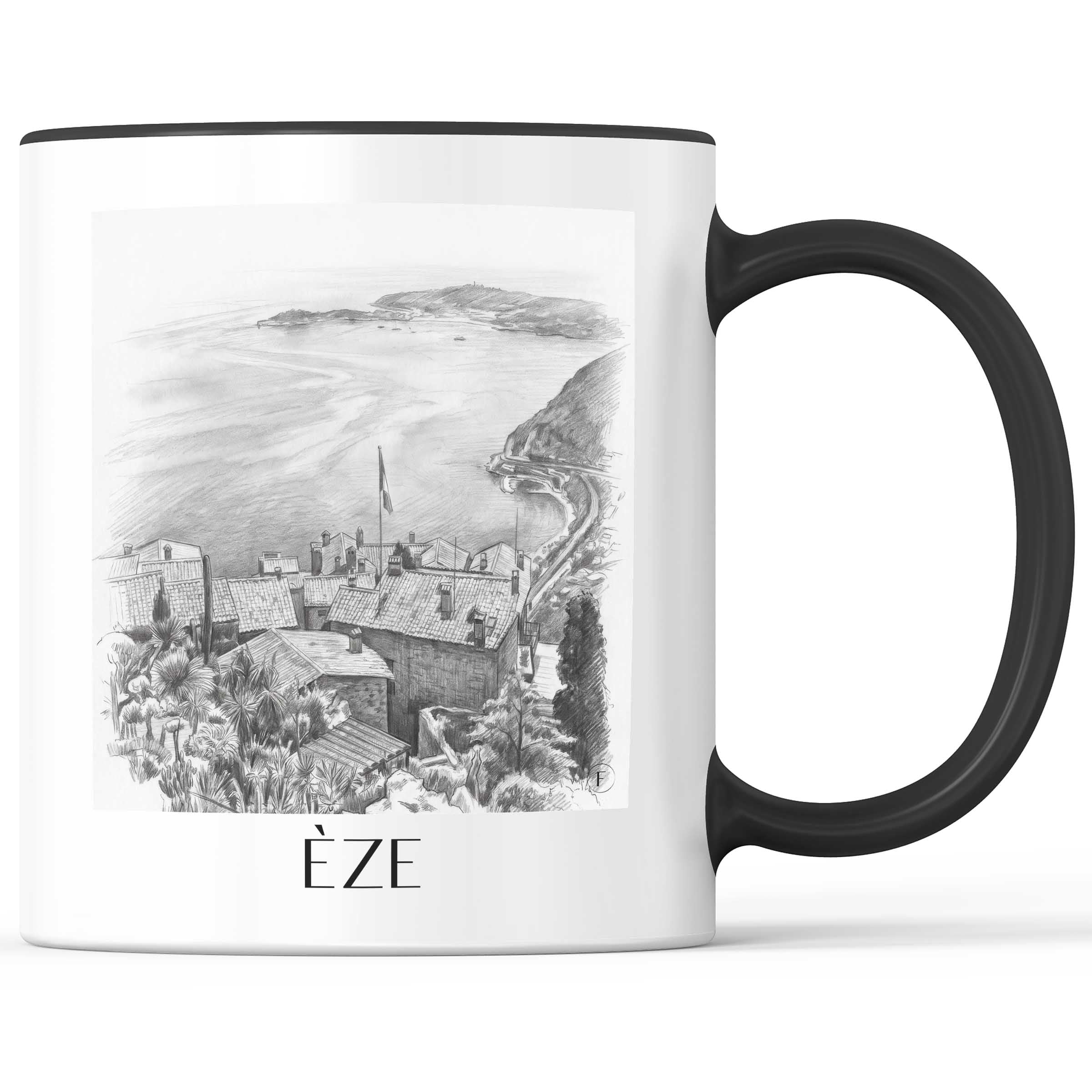 Èze - Frankreich Becher - Kaffeetasse im Zeichnung Stil