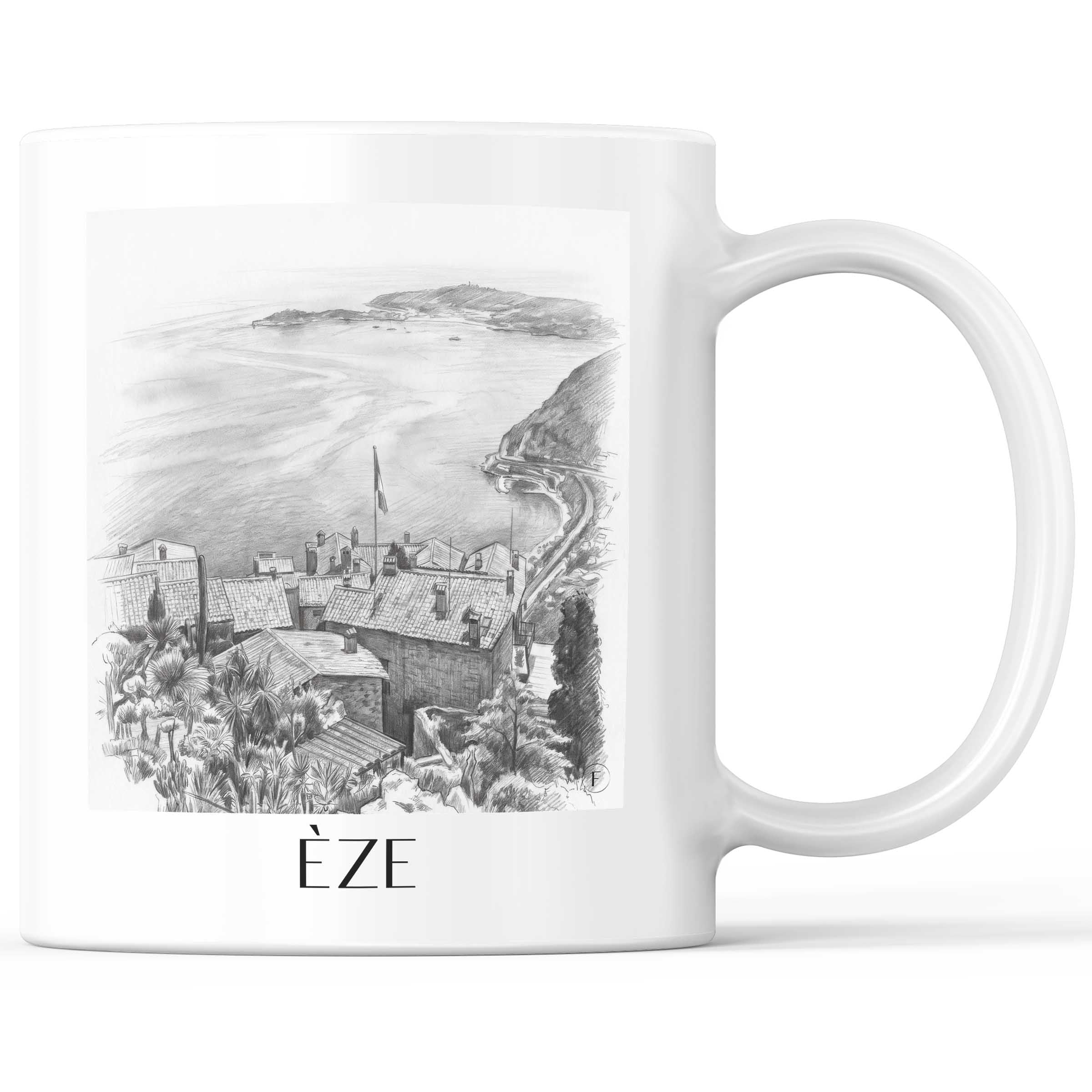Èze - Frankreich Becher - Kaffeetasse im Zeichnung Stil