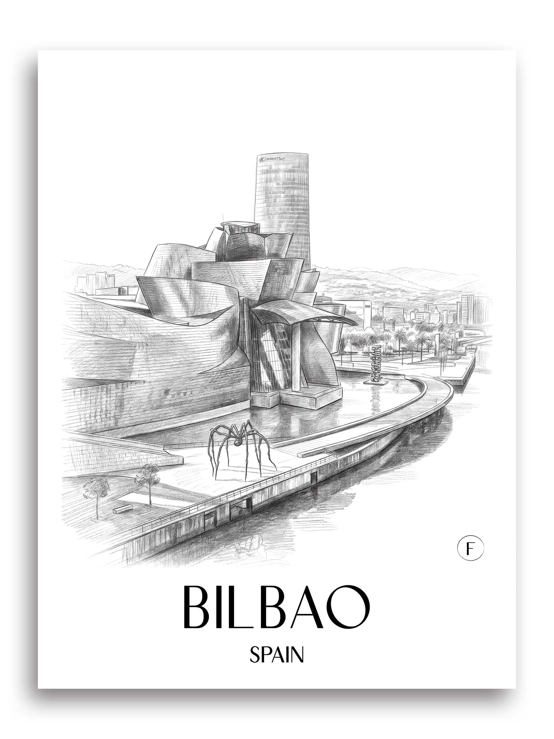 Bilbao Poster - - Spanien Kunstdruck - Zeichnung von A4 bis A1