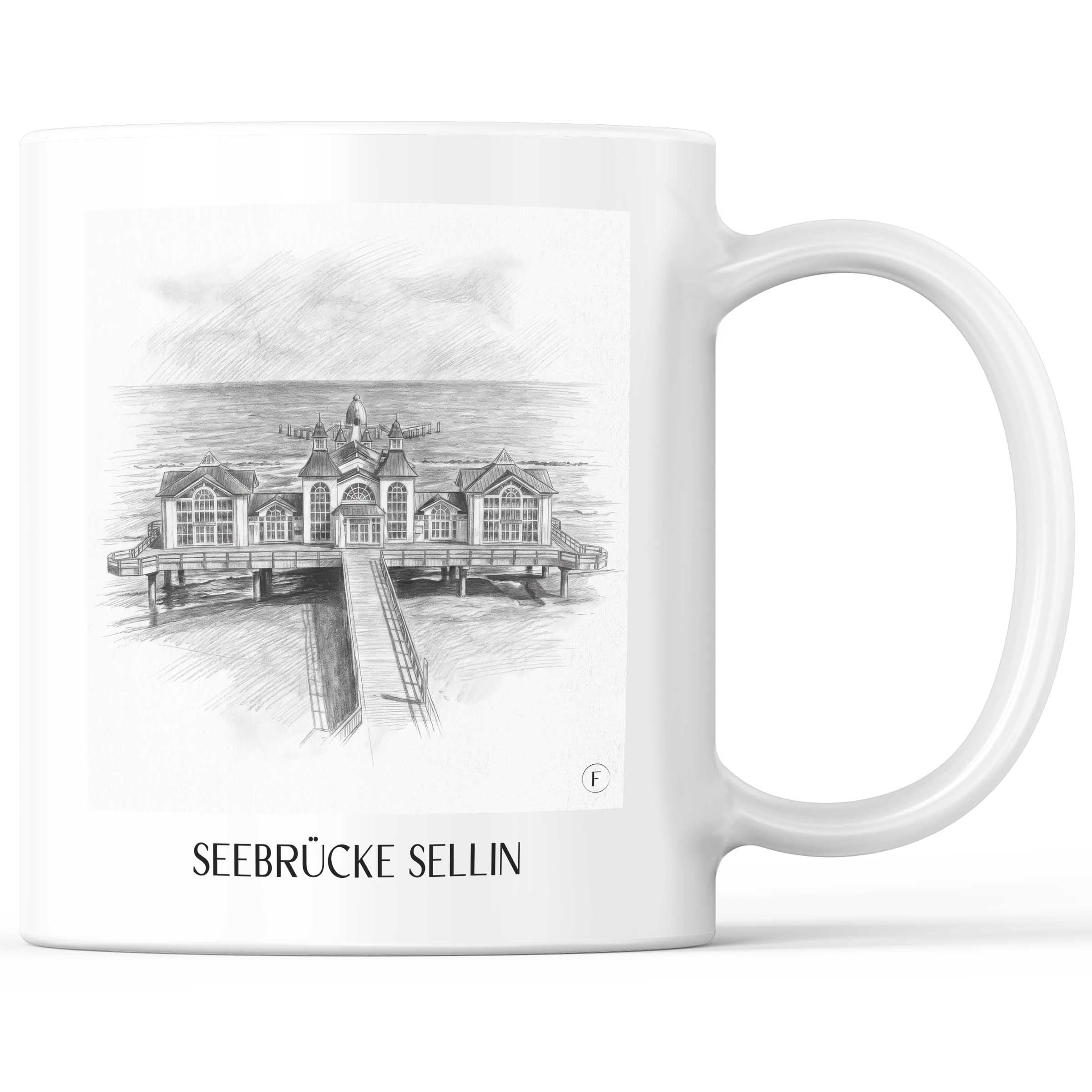 Seebrücke Sellin Kaffeebecher - Rügen - Deutschland Becher - Kaffeetasse im Zeichnung Stil