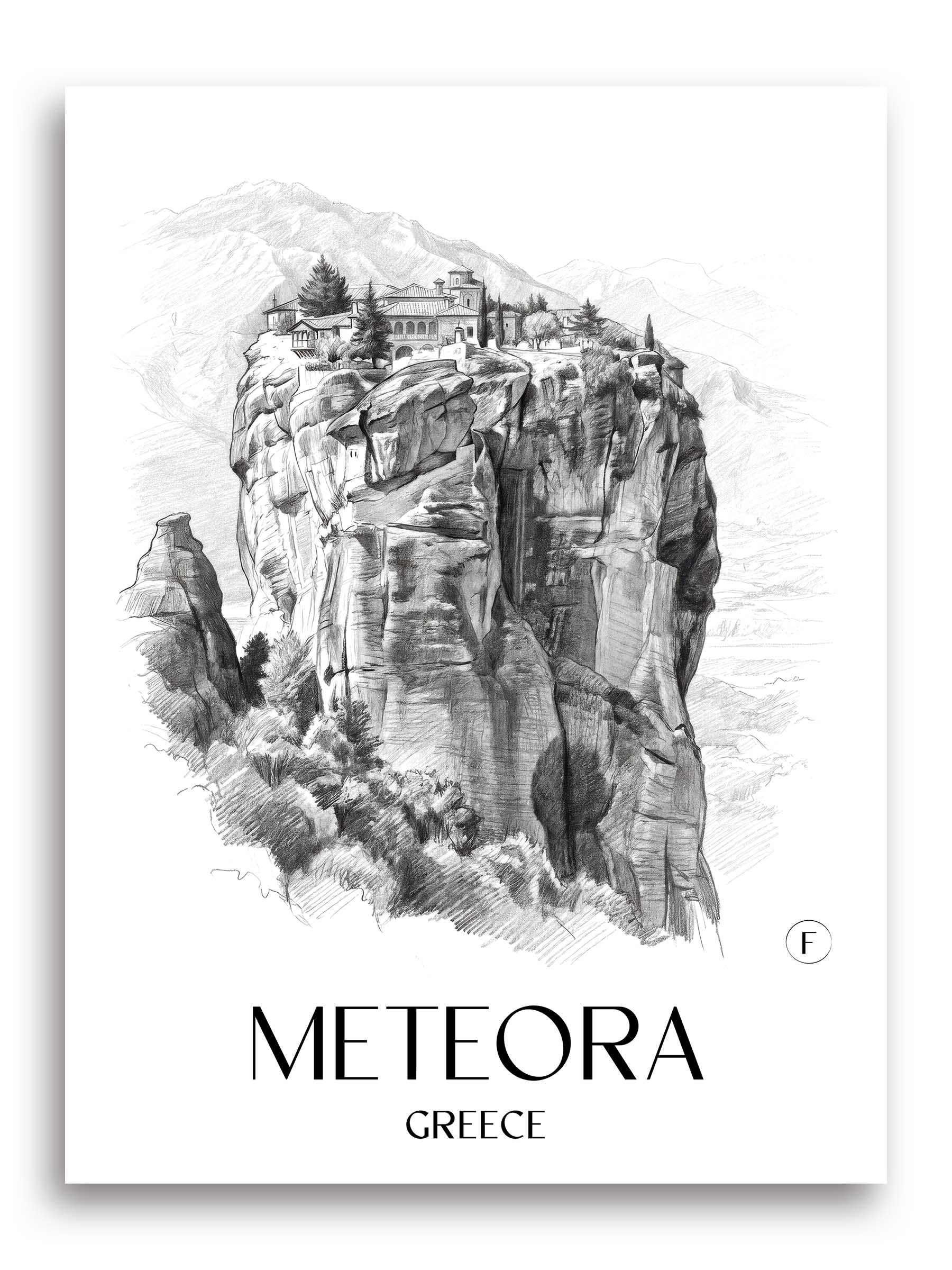 Meteora Poster - Griechenland - Griechenland Kunstdruck - Zeichnung von A4 bis A1