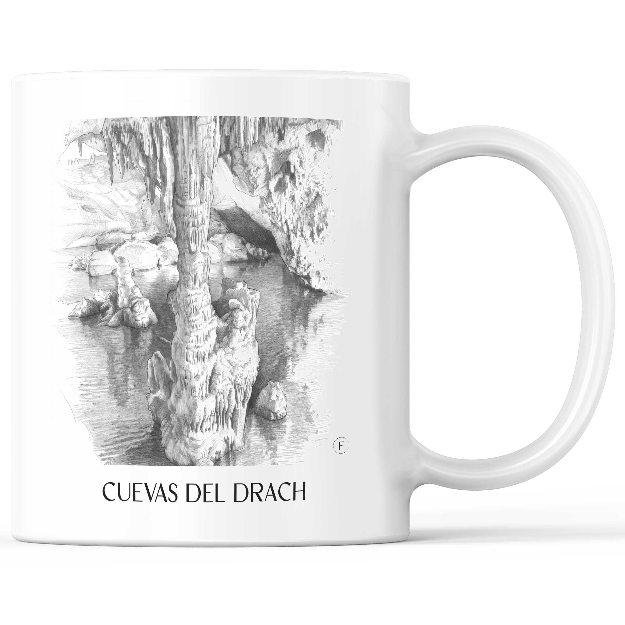 Cuevas del Drach Kaffeebecher - Mallorca - Spanien Becher - Kaffeetasse im Zeichnung Stil