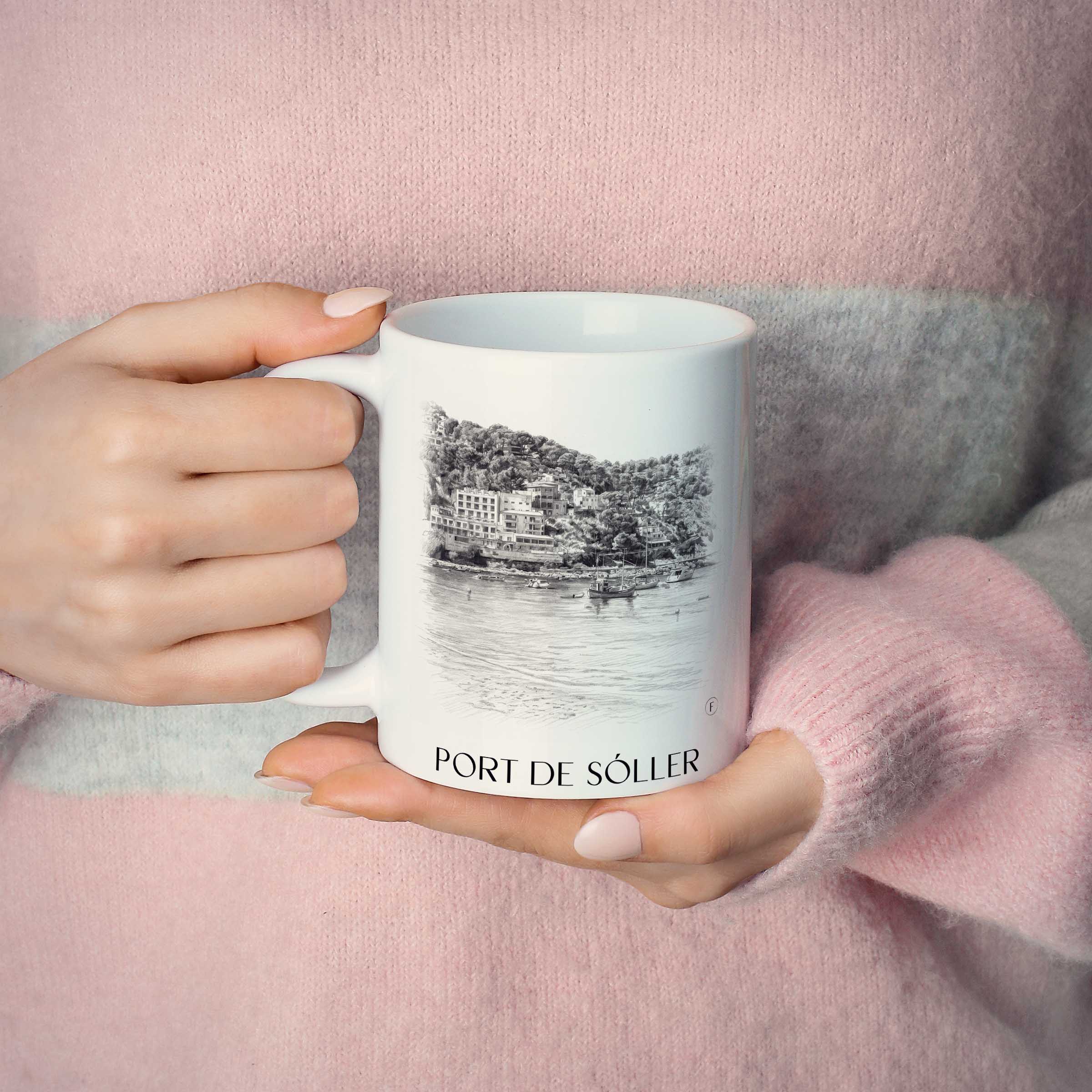 port-de-sóller-mallorca-spanien-kaffeebecher-bleistift-zeichnung-drawing