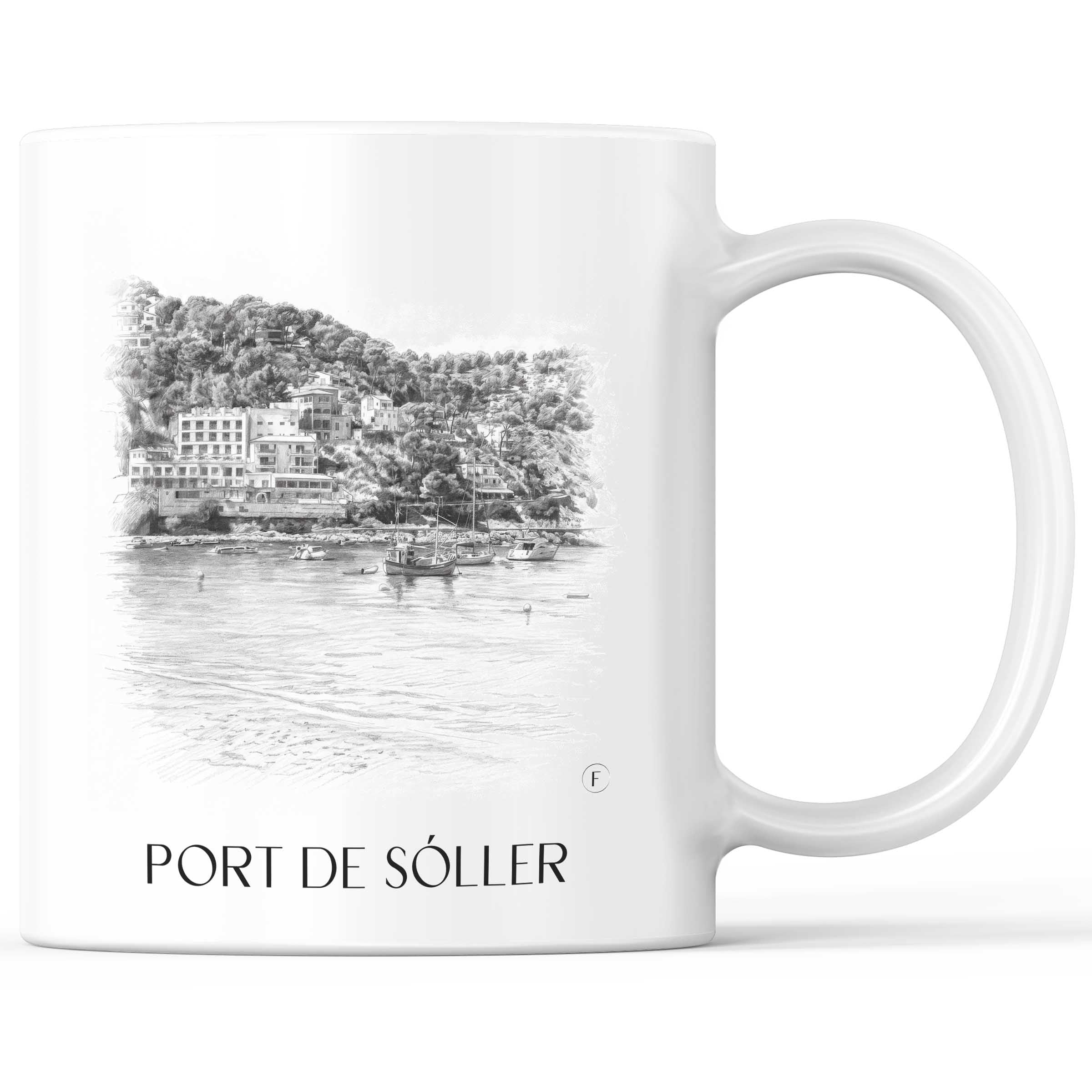 Port de Sóller Kaffeebecher - Mallorca - Spanien Becher - Kaffeetasse im Zeichnung Stil