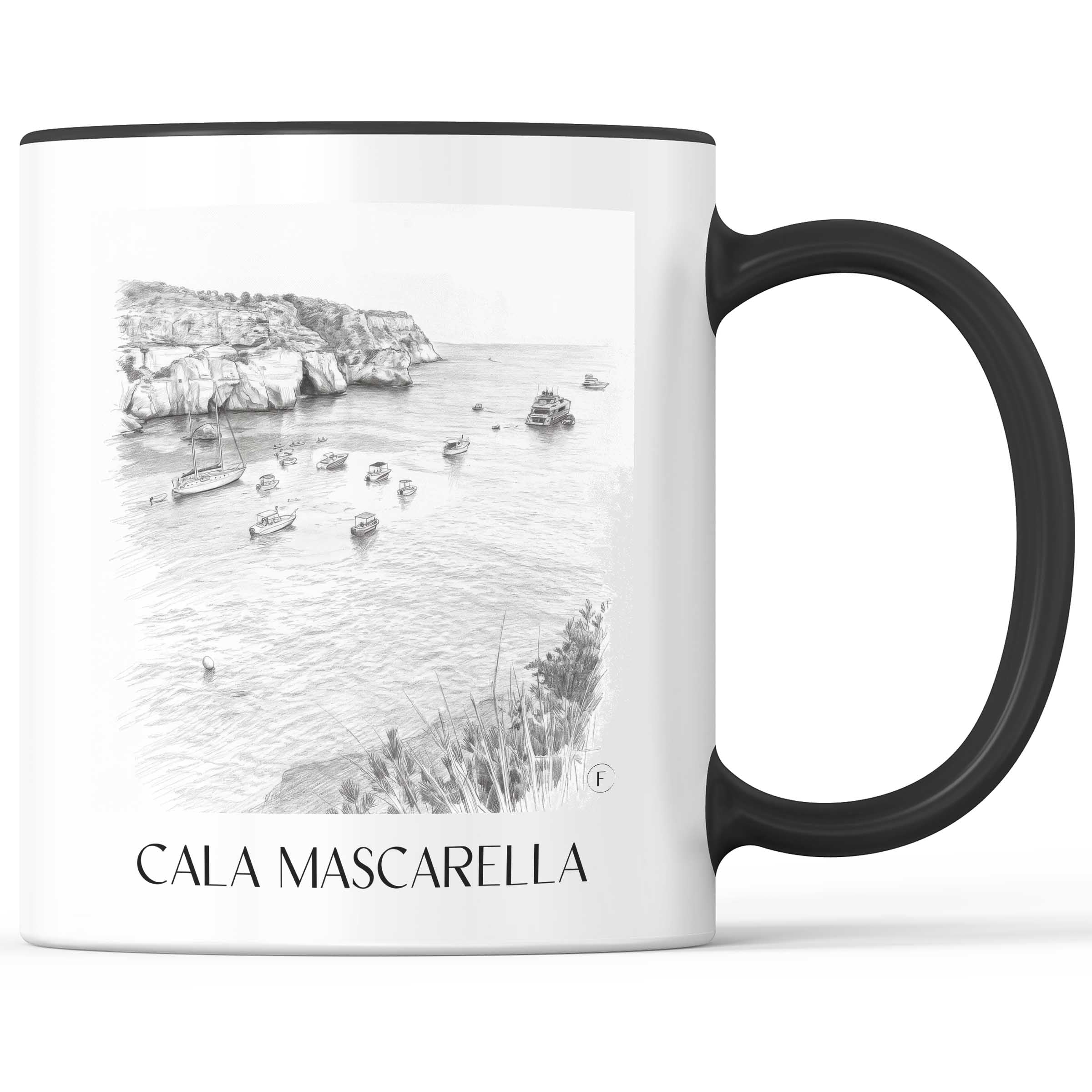 Cala Mascarella Kaffeebecher - Menorca - Spanien Becher - Kaffeetasse im Zeichnung Stil