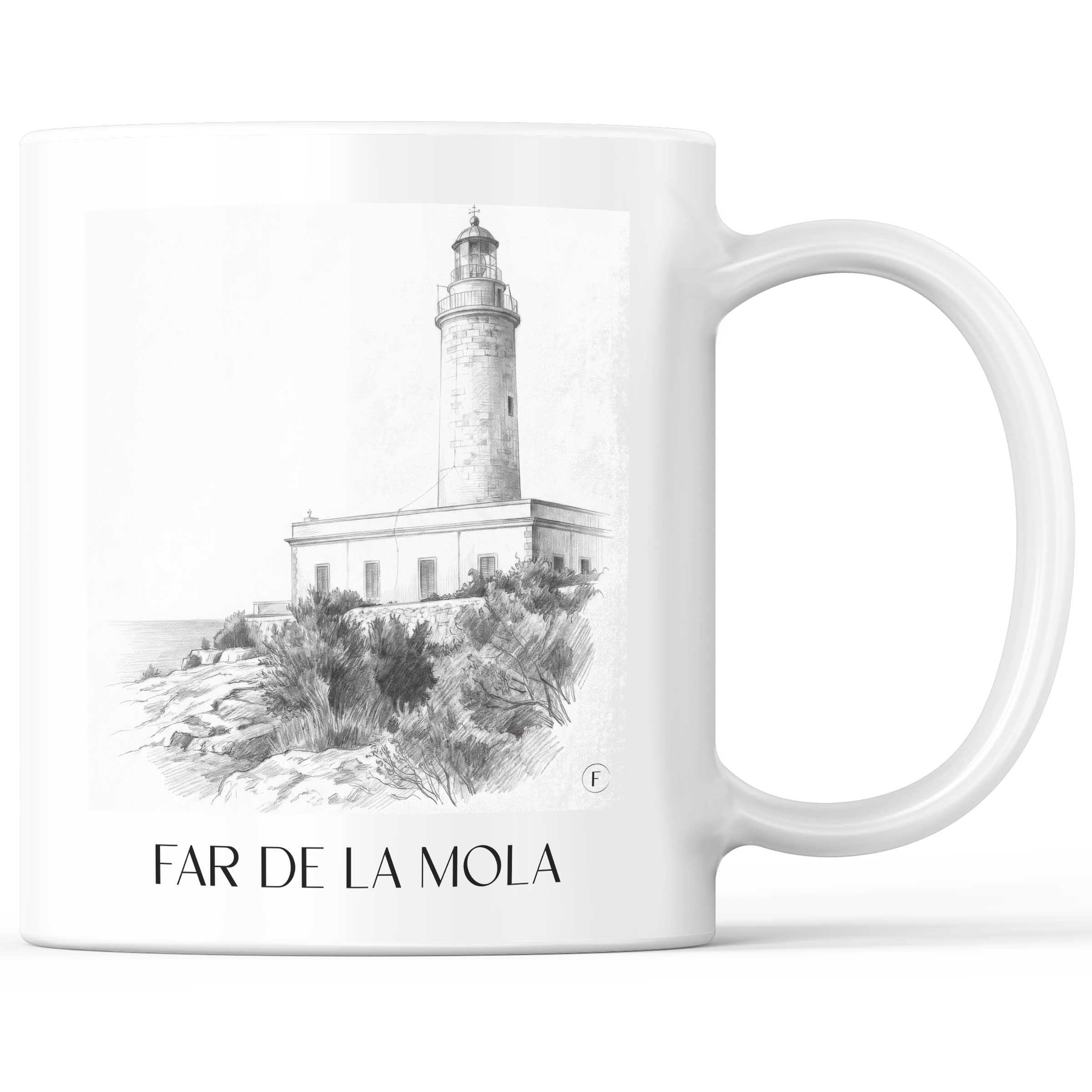 Far de la Mola Kaffeebecher - Formentera - Spanien Becher - Kaffeetasse im Zeichnung Stil