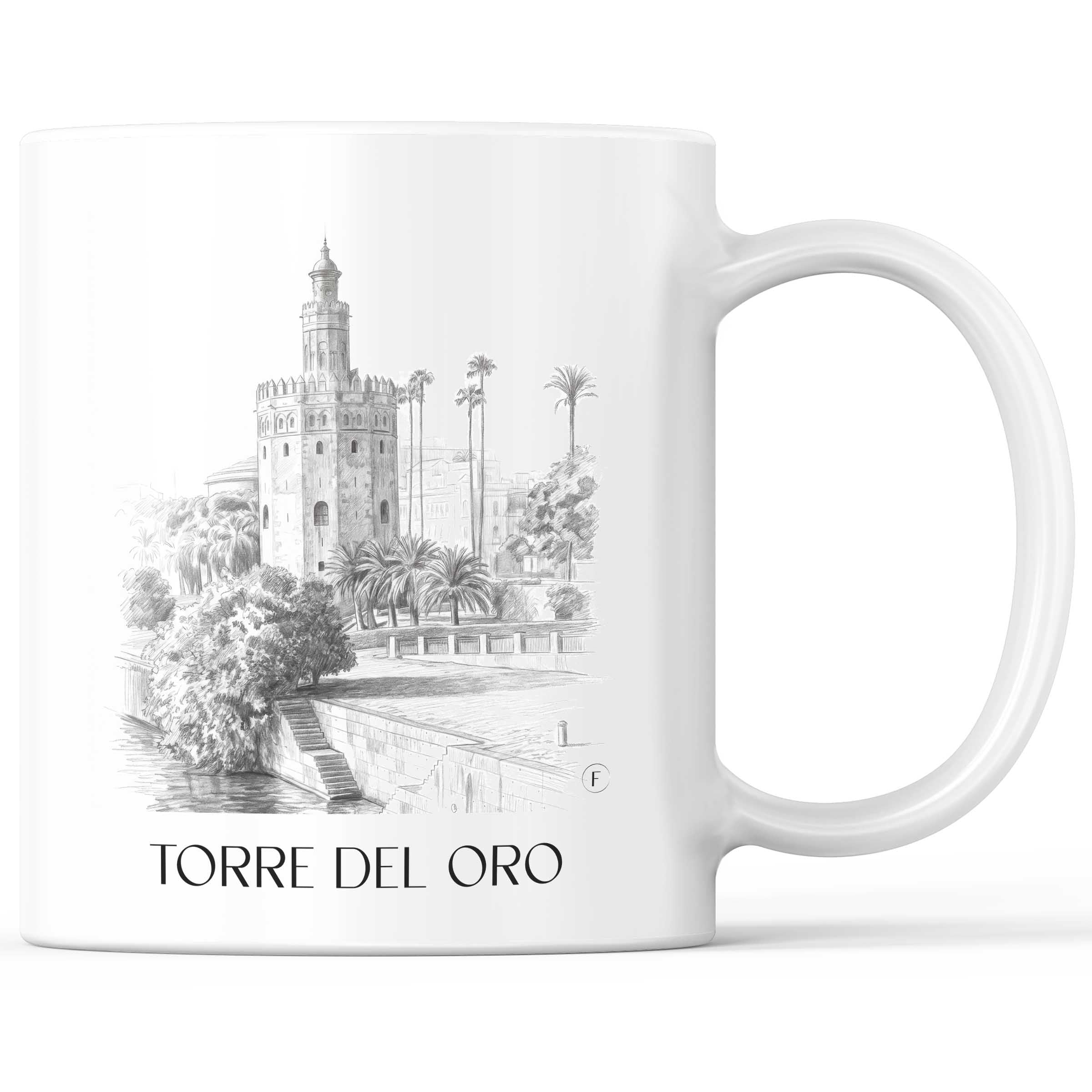 Torre del Oro Kaffeebecher - Sevilla - Spanien Becher - Kaffeetasse im Zeichnung Stil
