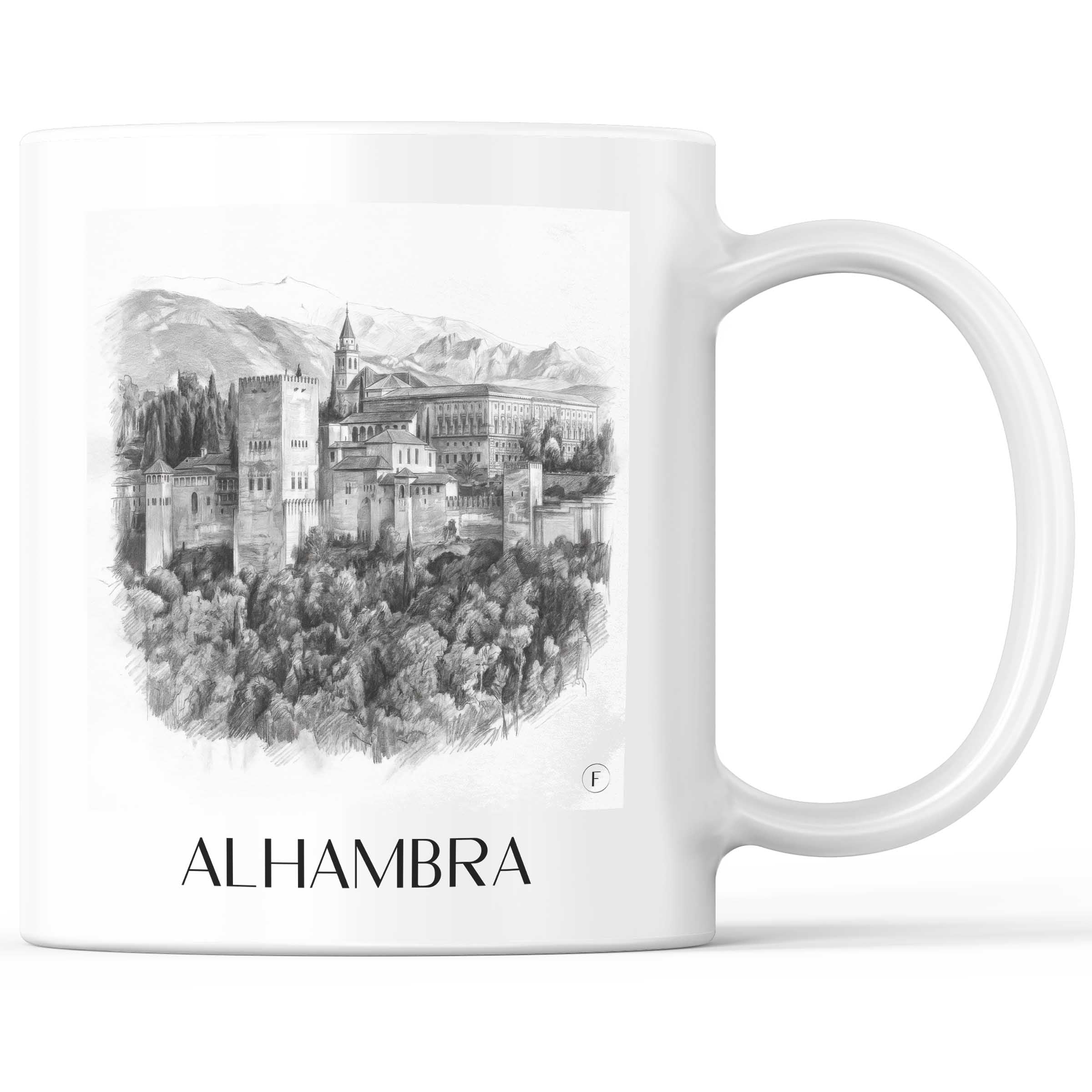 Alhambra Kaffeebecher - Granada - Spanien Becher - Kaffeetasse im Zeichnung Stil