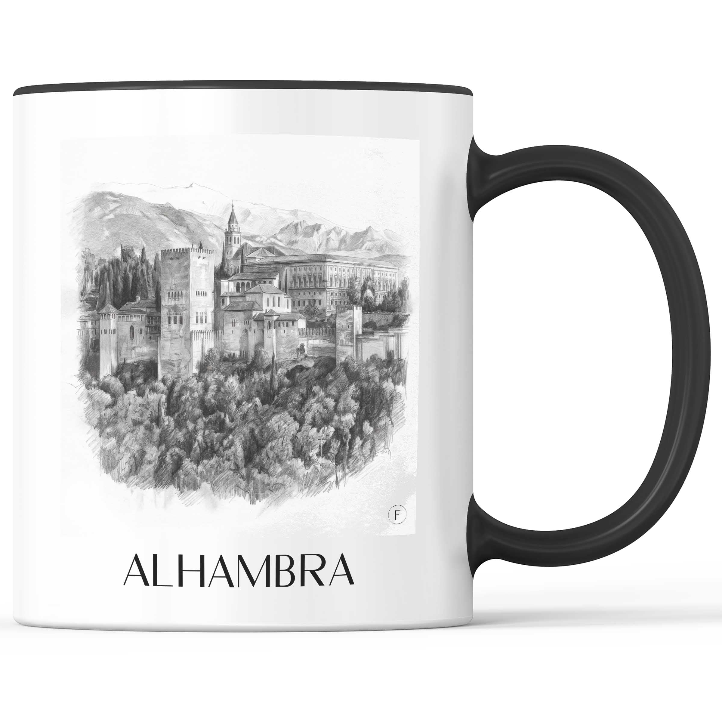 Alhambra Kaffeebecher - Granada - Spanien Becher - Kaffeetasse im Zeichnung Stil