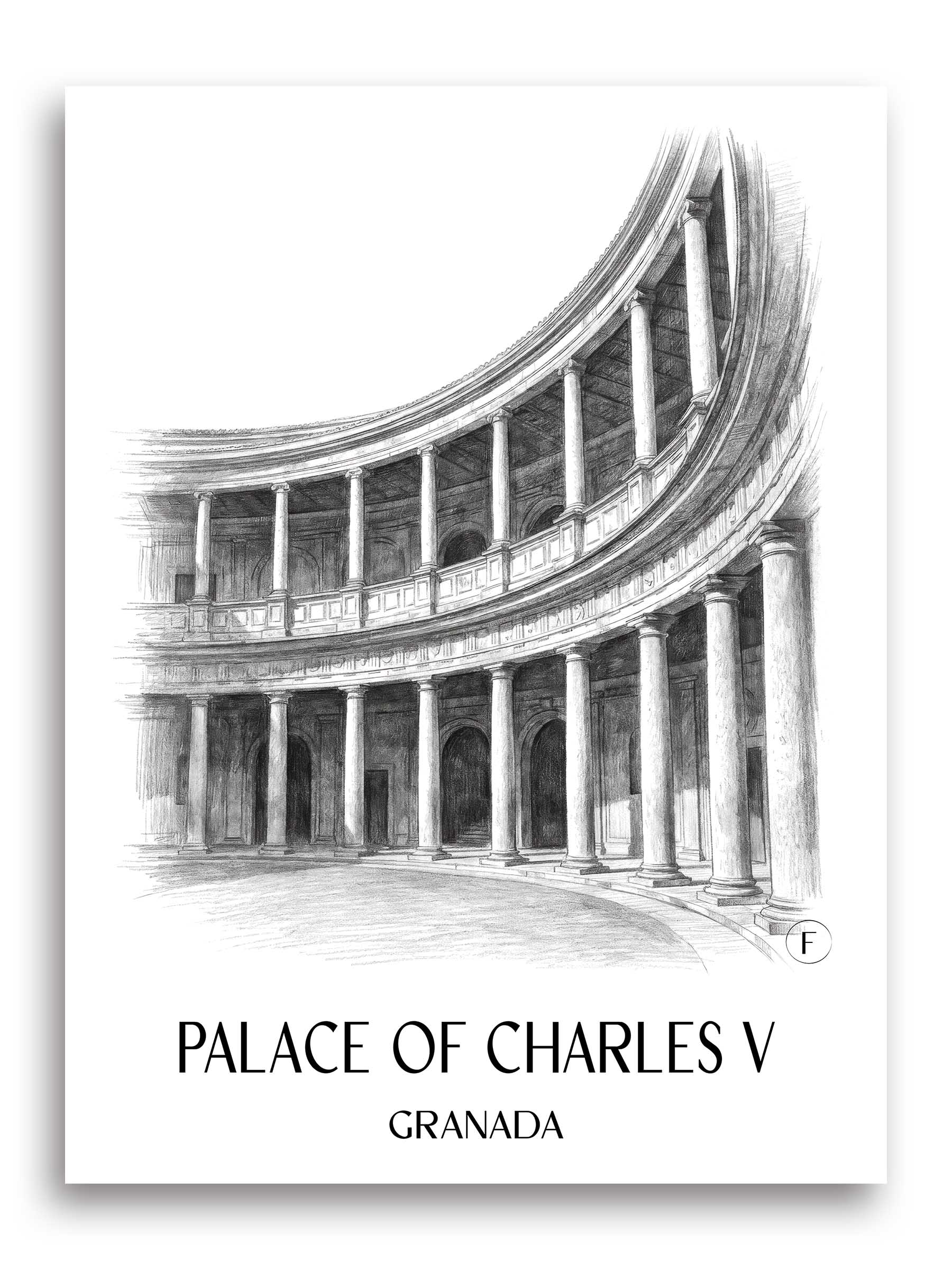 Palacio de Carlos V Poster - Granada - Spanien Kunstdruck - Zeichnung von A4 bis A1