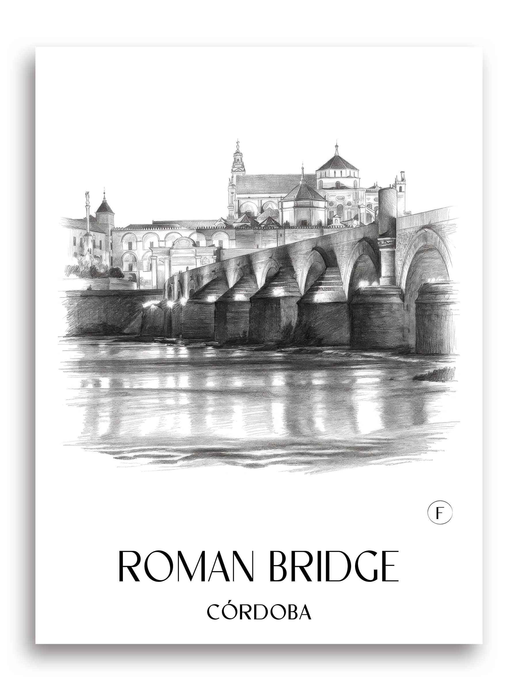 Puente Romano Poster - Córdoba - Spanien Kunstdruck - Zeichnung von A4 bis A1
