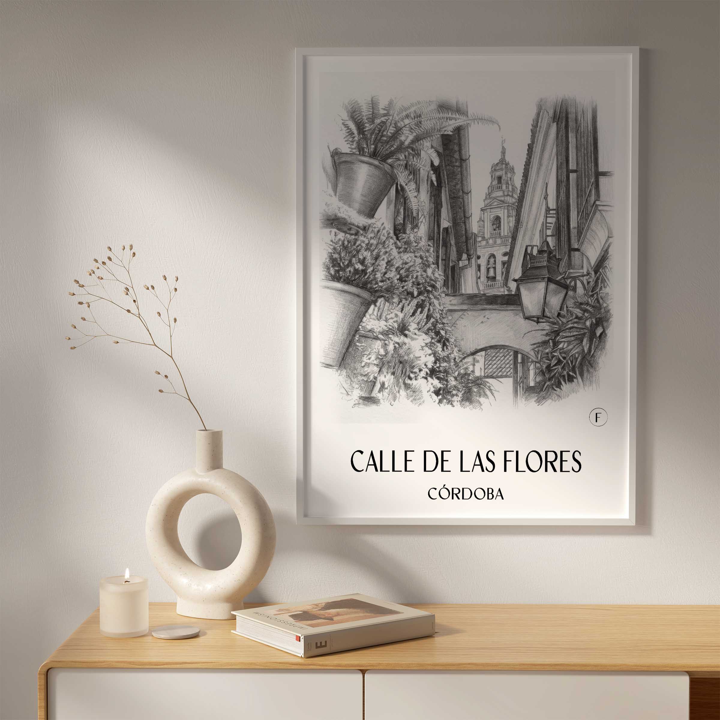 calle-de-las-flores-córdoba-spanien-poster-bleistift-zeichnung-drawing