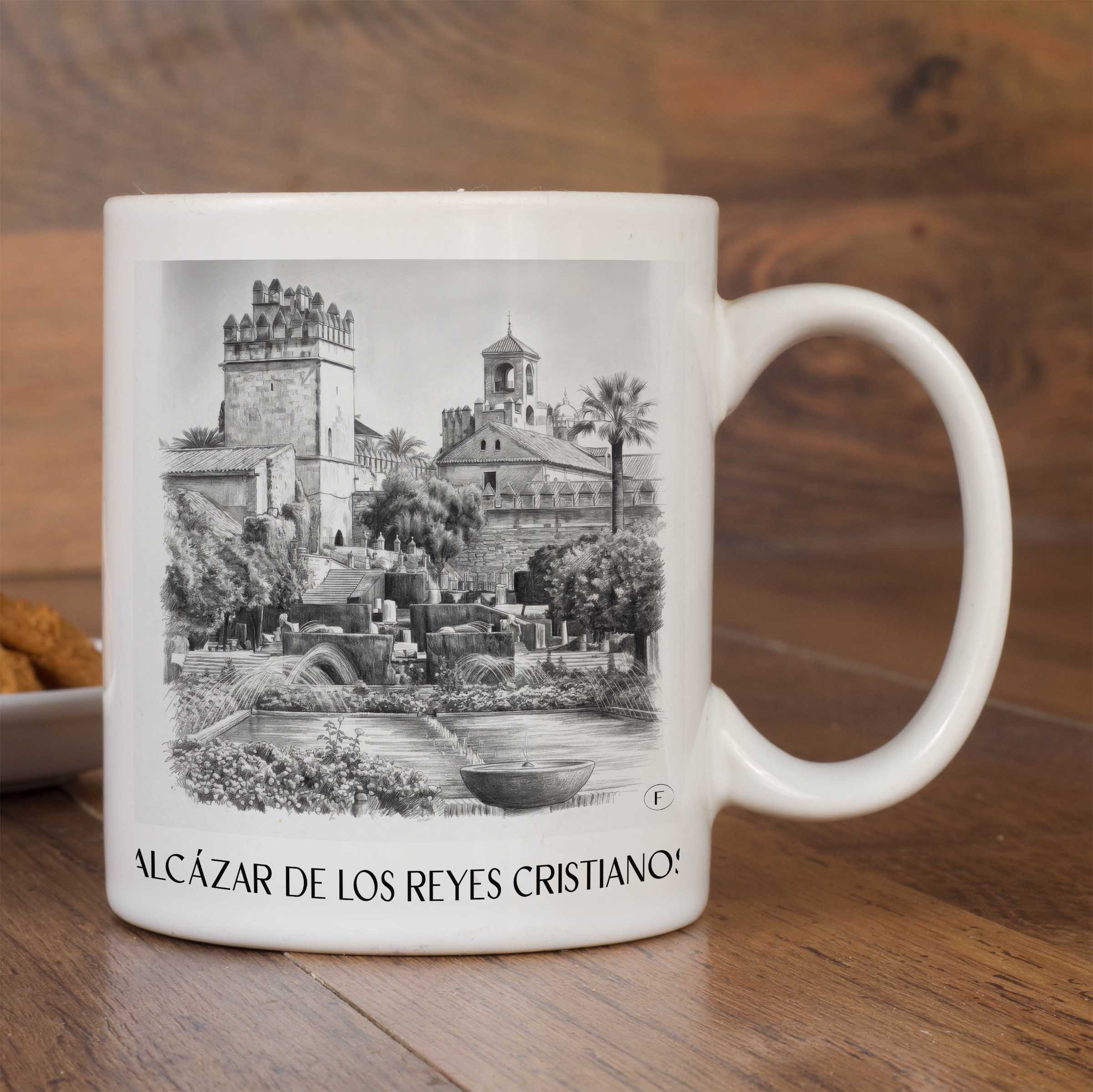 alcázar-de-los-reyes-cristianos-córdoba-spanien-kaffeebecher-bleistift-zeichnung-drawing