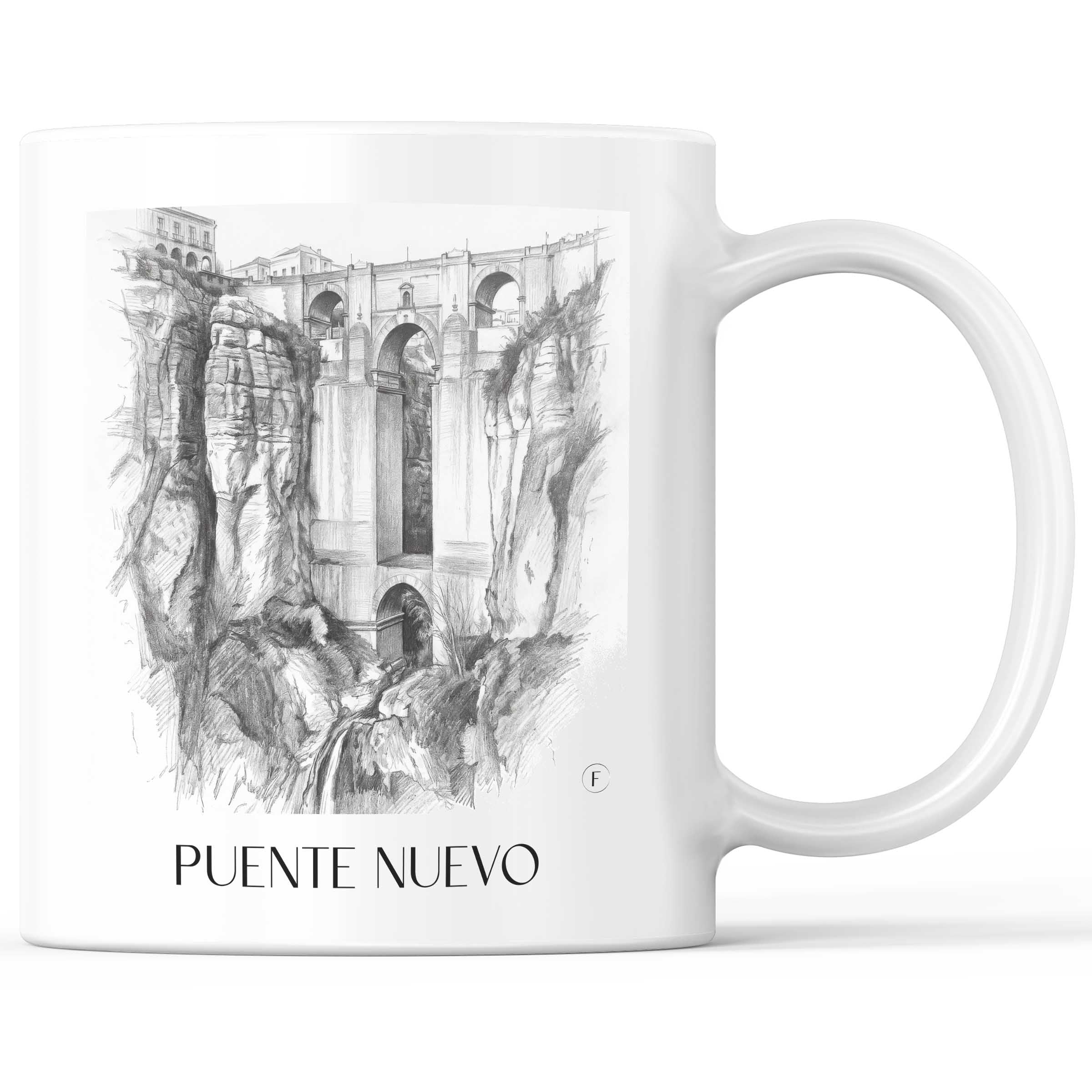 Puente Nuevo Kaffeebecher - Ronda - Spanien Becher - Kaffeetasse im Zeichnung Stil