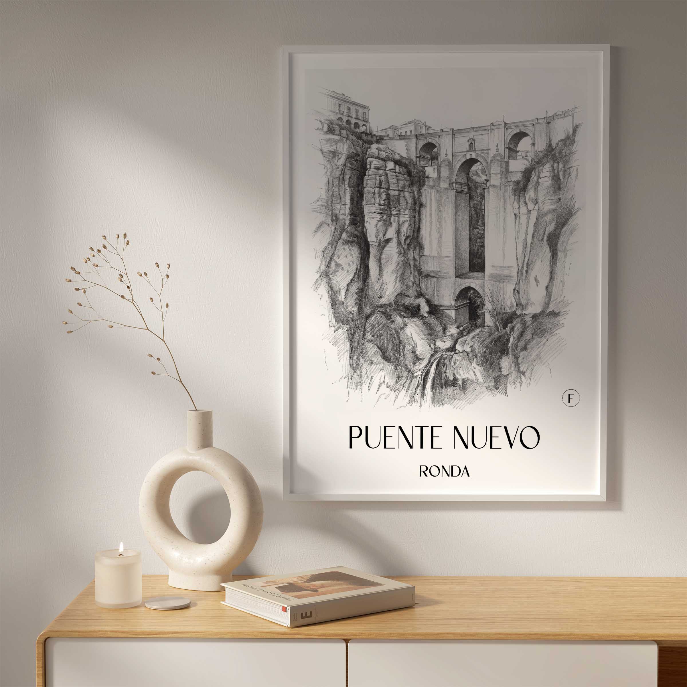 puente-nuevo-ronda-spanien-poster-bleistift-zeichnung-drawing