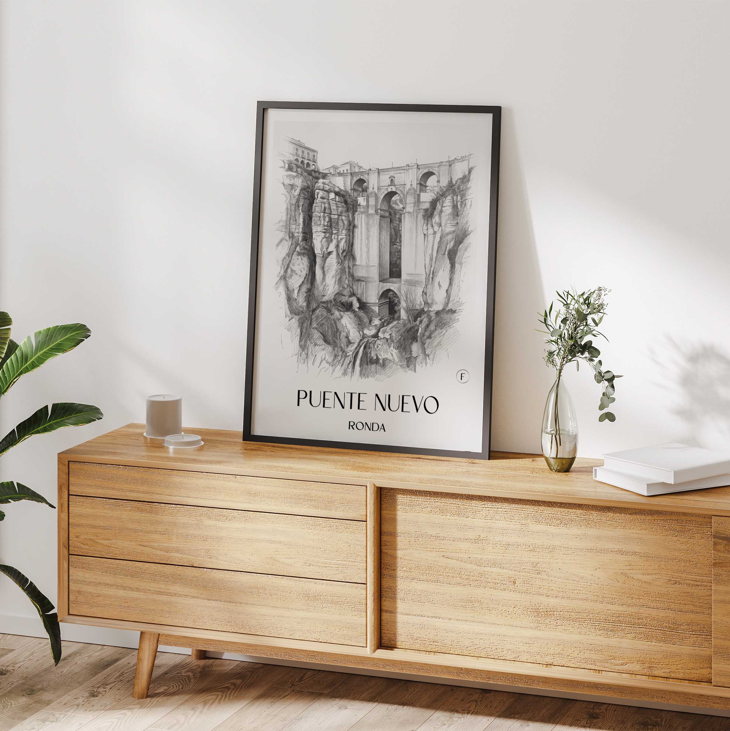 puente-nuevo-ronda-spanien-poster-bleistift-zeichnung-drawing