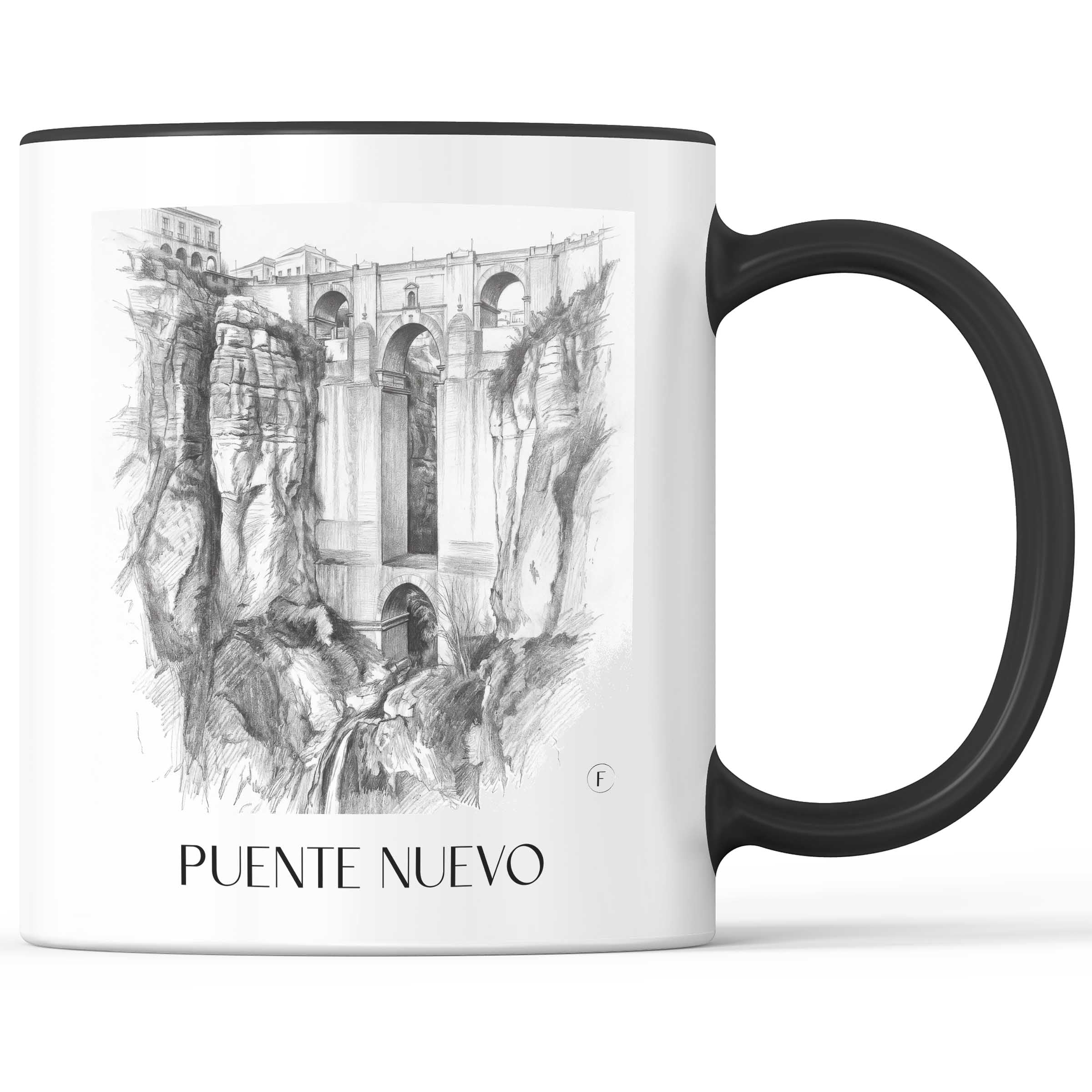 Puente Nuevo Kaffeebecher - Ronda - Spanien Becher - Kaffeetasse im Zeichnung Stil