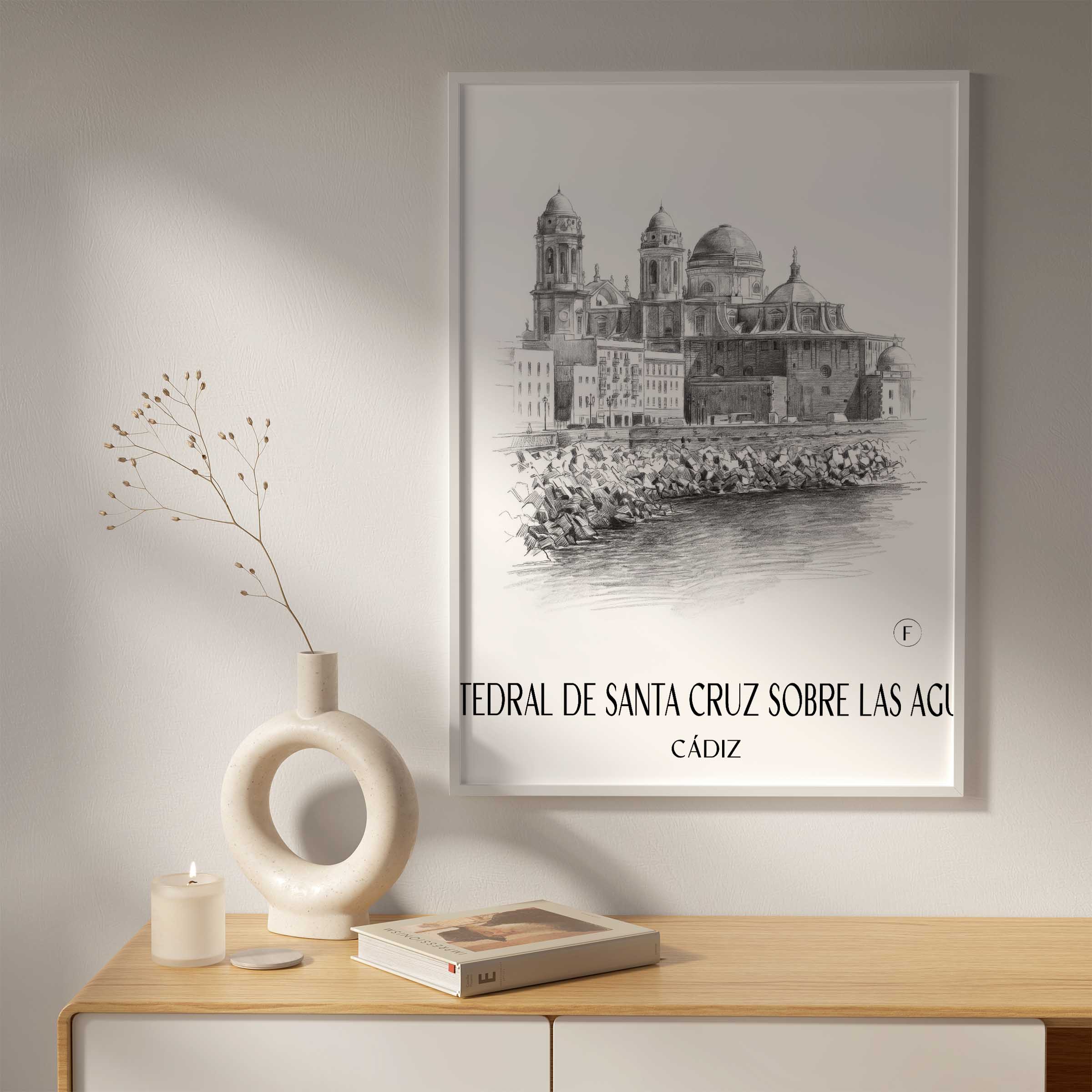 catedral-de-santa-cruz-sobre-las-aguas-cádiz-spanien-poster-bleistift-zeichnung-drawing
