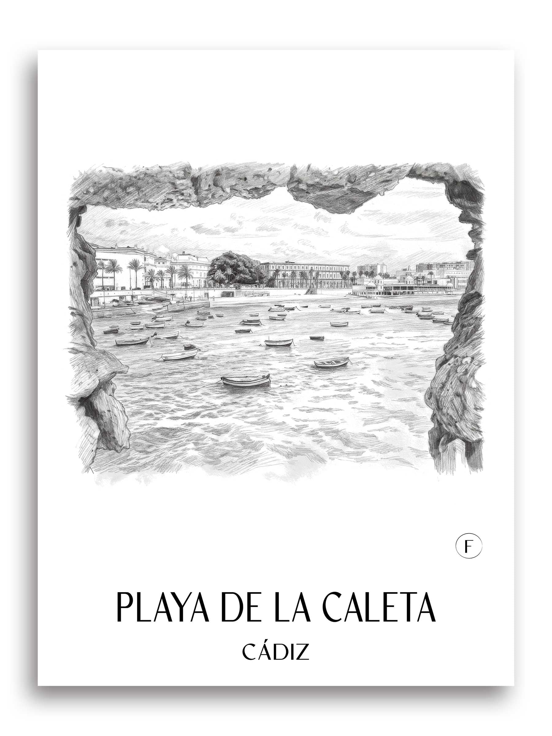 playa-de-la-caleta-cádiz-spanien-poster-bleistift-zeichnung-drawing