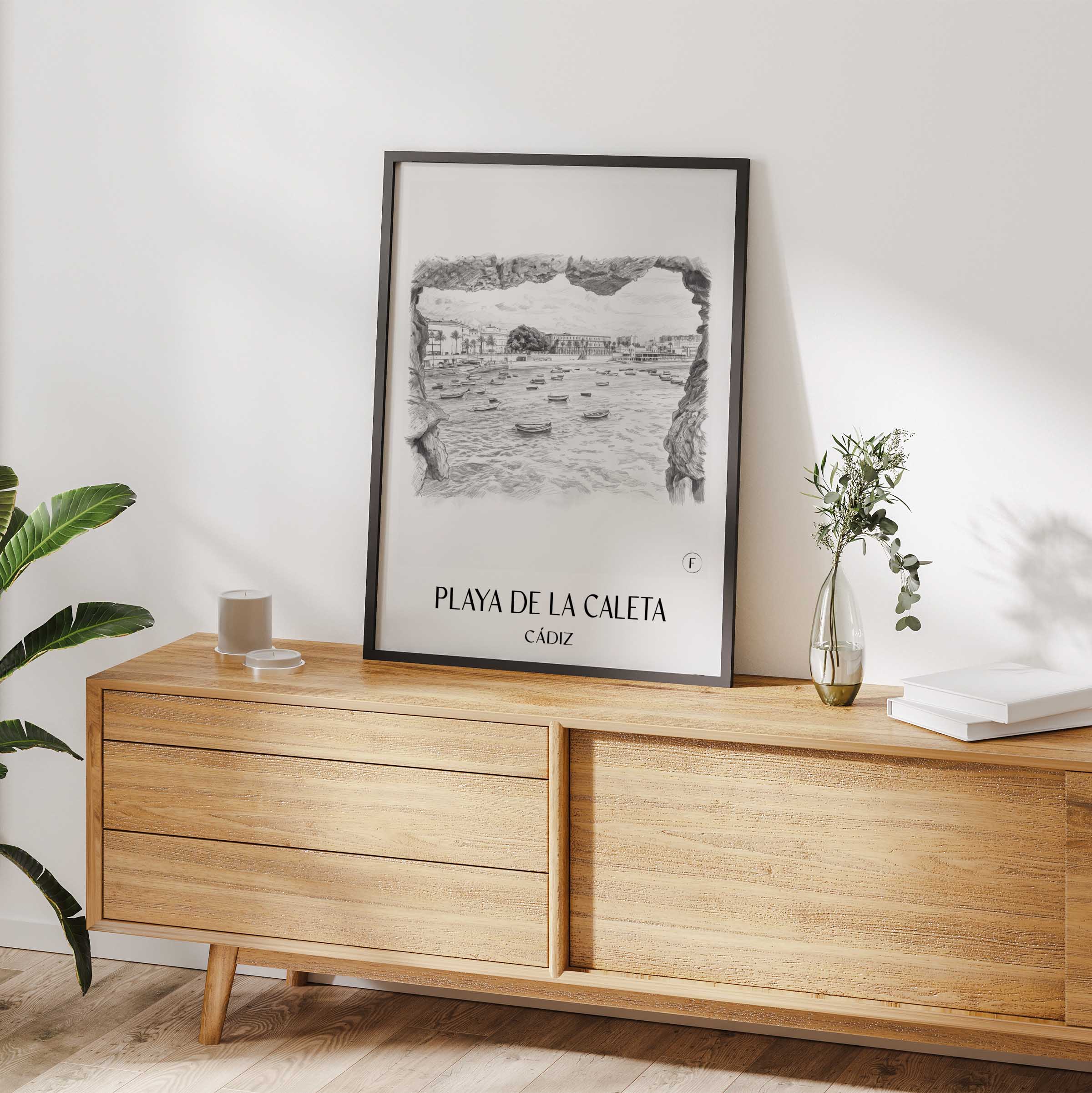 playa-de-la-caleta-cádiz-spanien-poster-bleistift-zeichnung-drawing