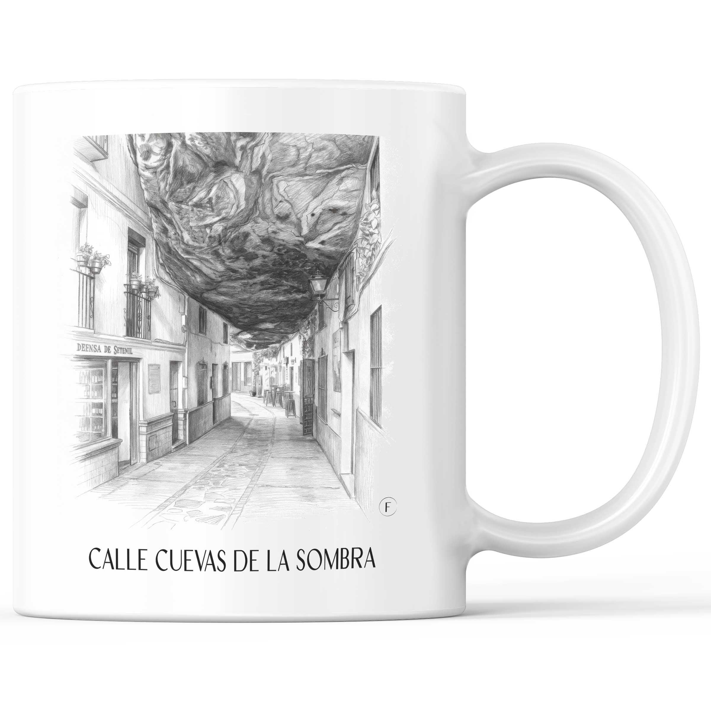 Calle Cuevas de la Sombra Kaffeebecher - Setenil de las Bodegas - Spanien Becher - Kaffeetasse im Zeichnung Stil