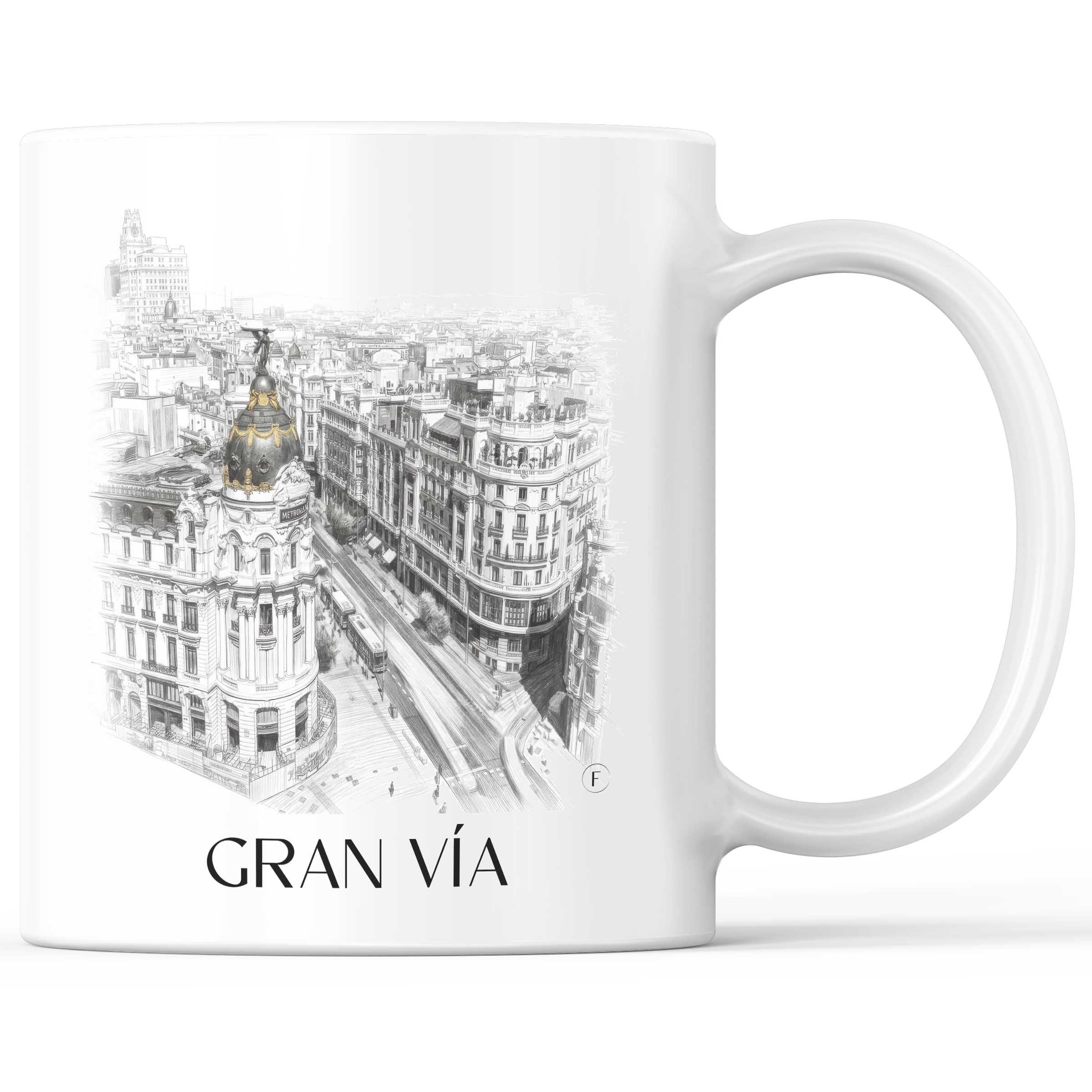 Gran Vía Kaffeebecher - Madrid - Spanien Becher - Kaffeetasse im Zeichnung Stil