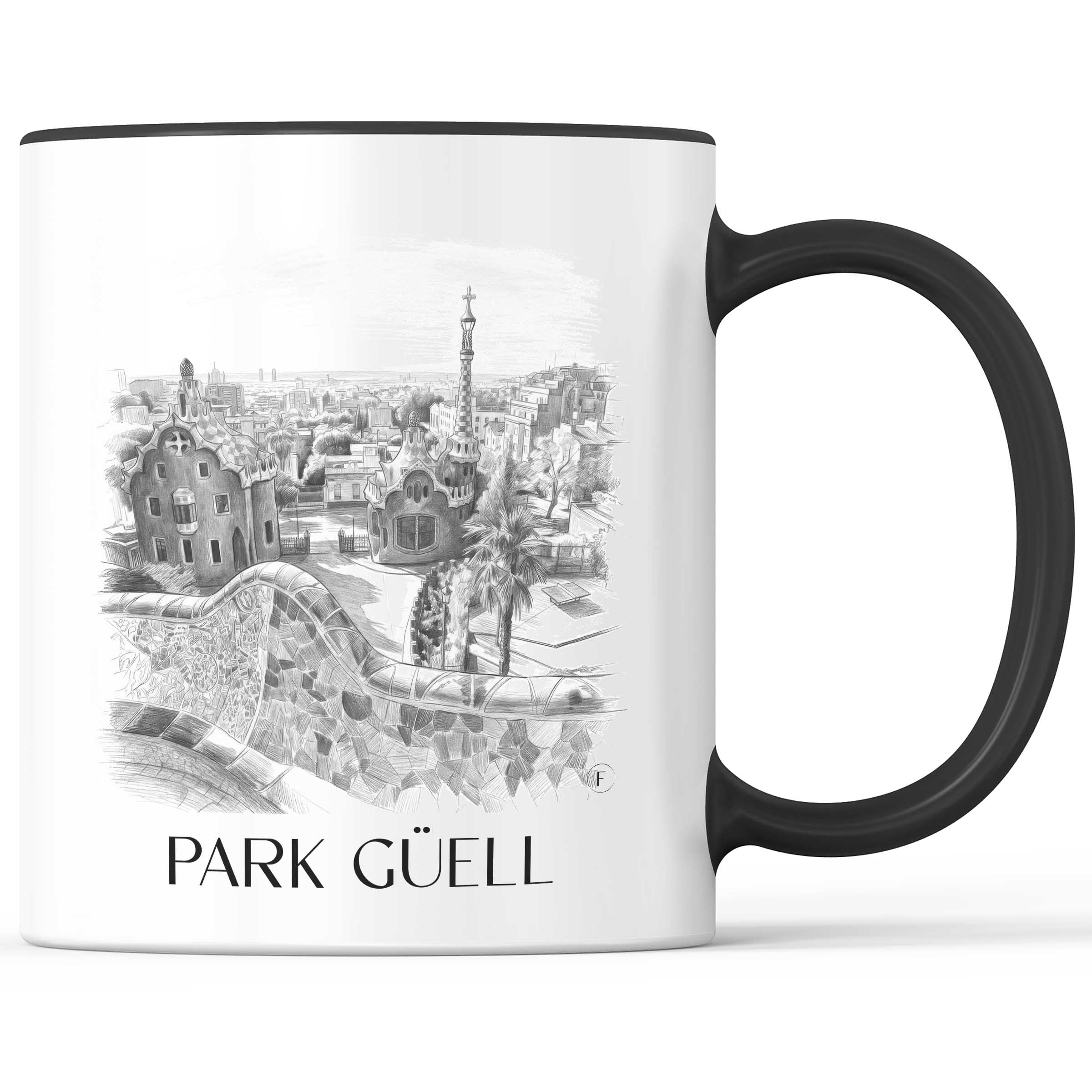 park-güell-barcelona-spanien-kaffeebecher-bleistift-zeichnung-drawing