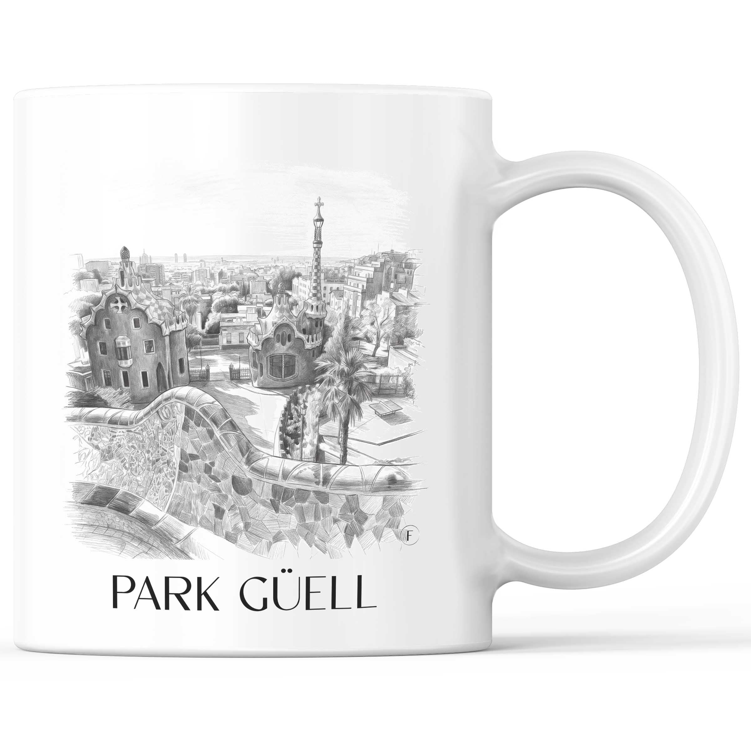 Park Güell Kaffeebecher - Barcelona - Spanien Becher - Kaffeetasse im Zeichnung Stil