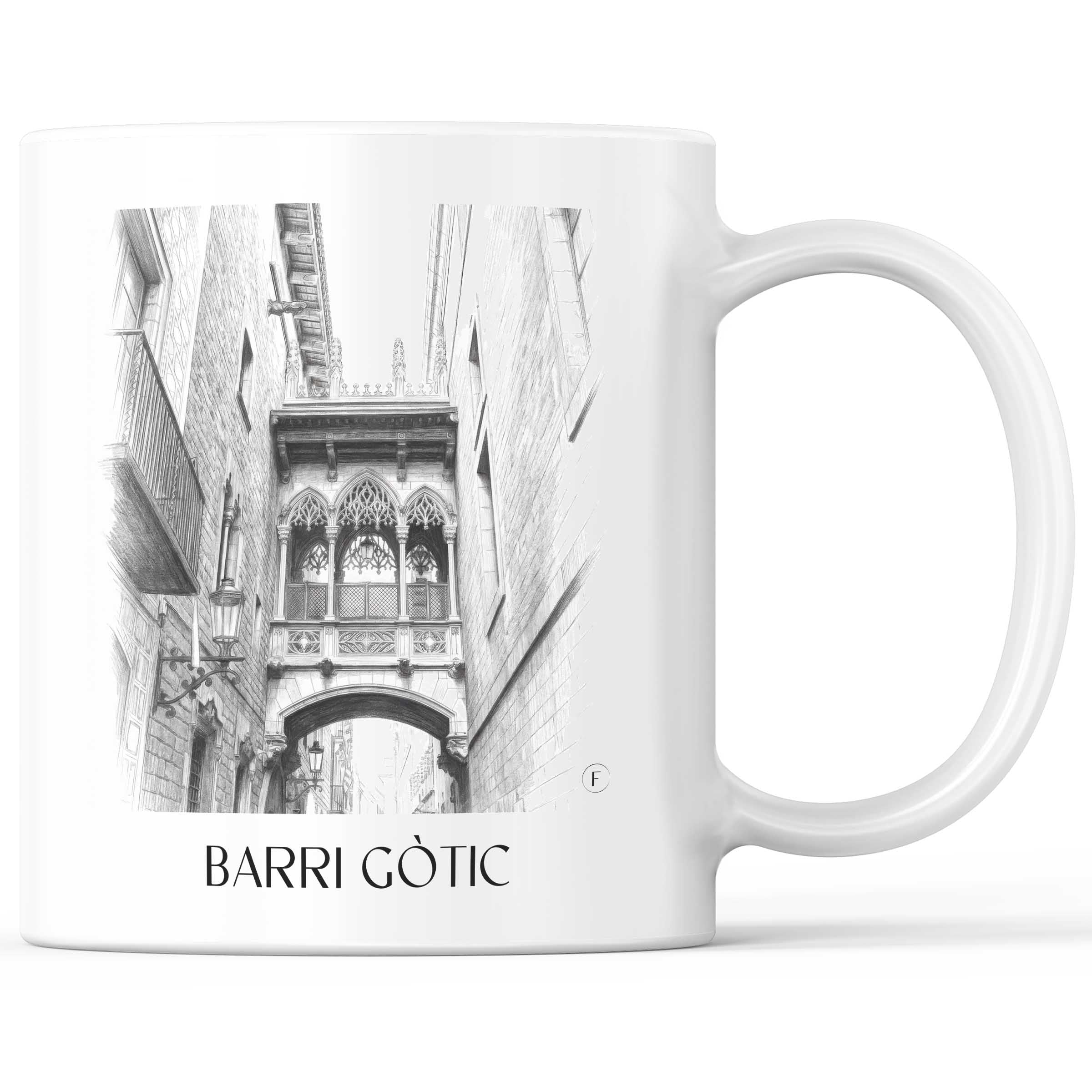 Barri Gòtic Kaffeebecher - Barcelona - Spanien Becher - Kaffeetasse im Zeichnung Stil