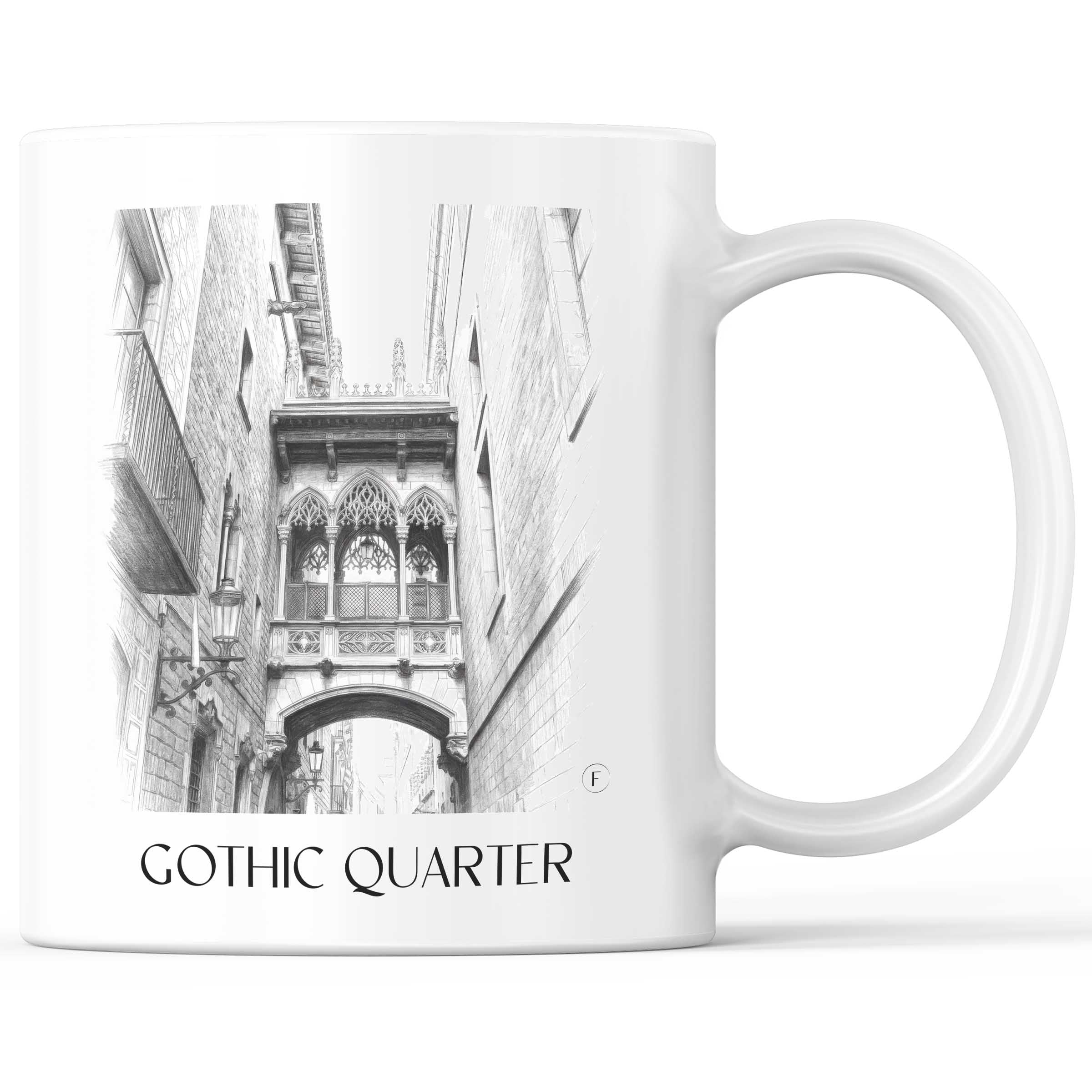 Barri Gòtic Kaffeebecher - Barcelona - Spanien Becher - Kaffeetasse im Zeichnung Stil
