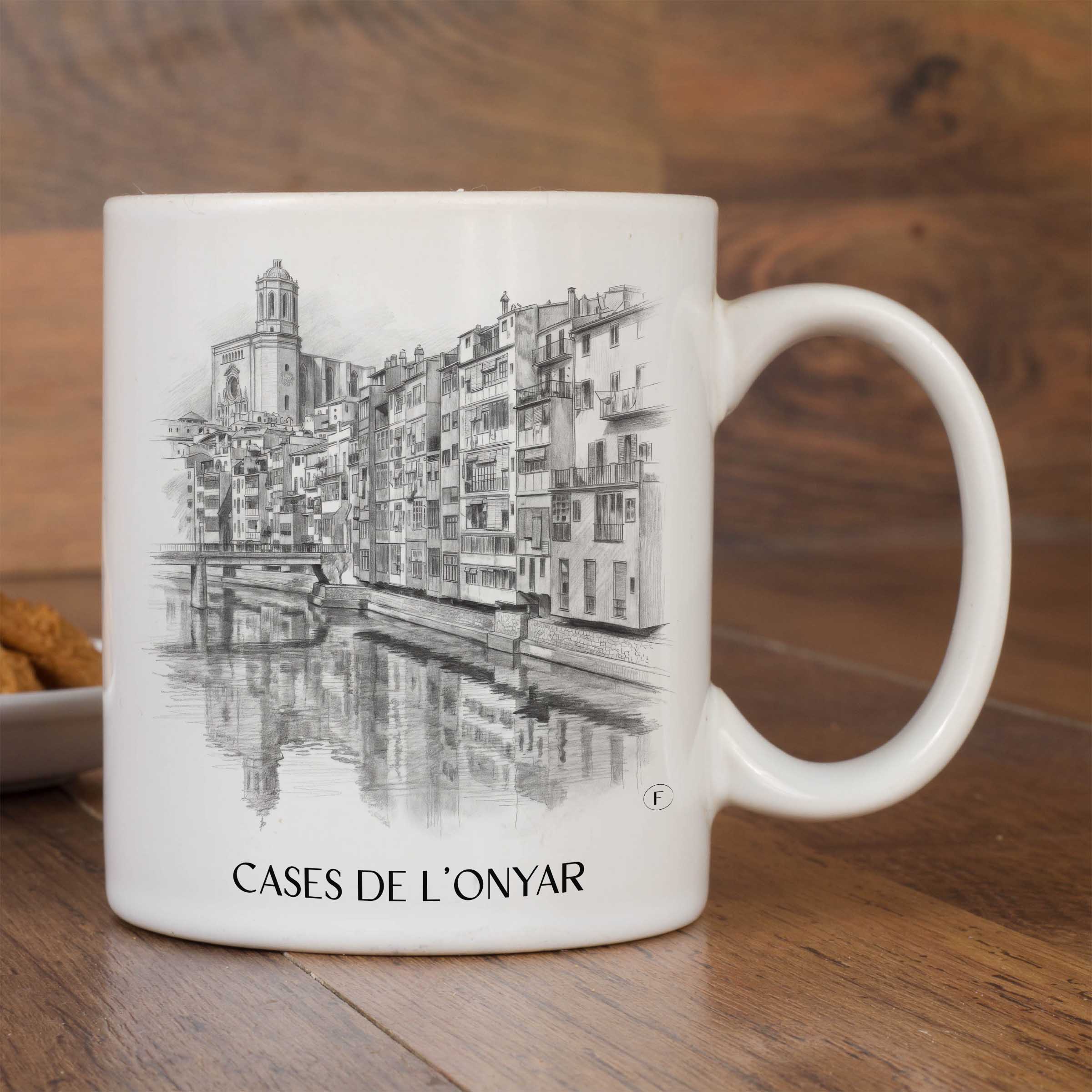 cases-de-l'onyar-girona-spanien-kaffeebecher-bleistift-zeichnung-drawing