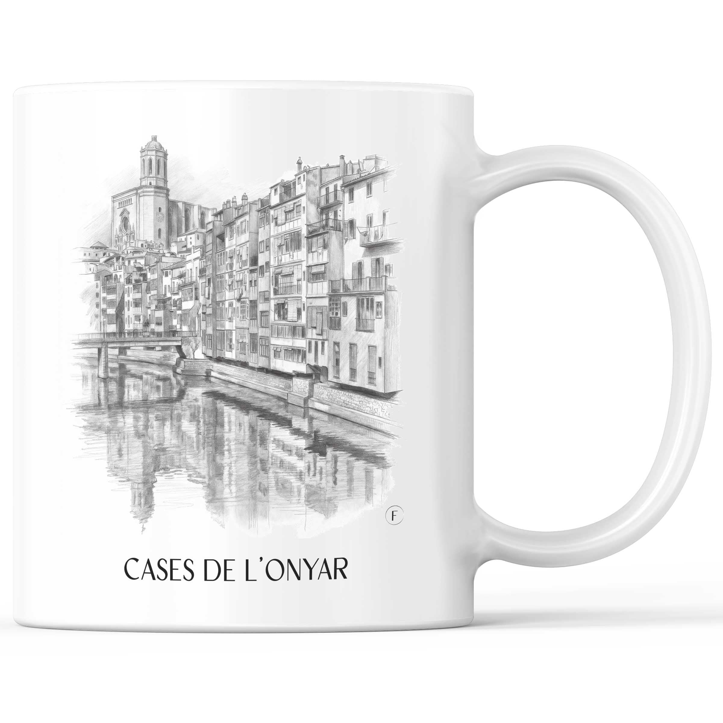 Cases de l'Onyar Kaffeebecher - Girona - Spanien Becher - Kaffeetasse im Zeichnung Stil
