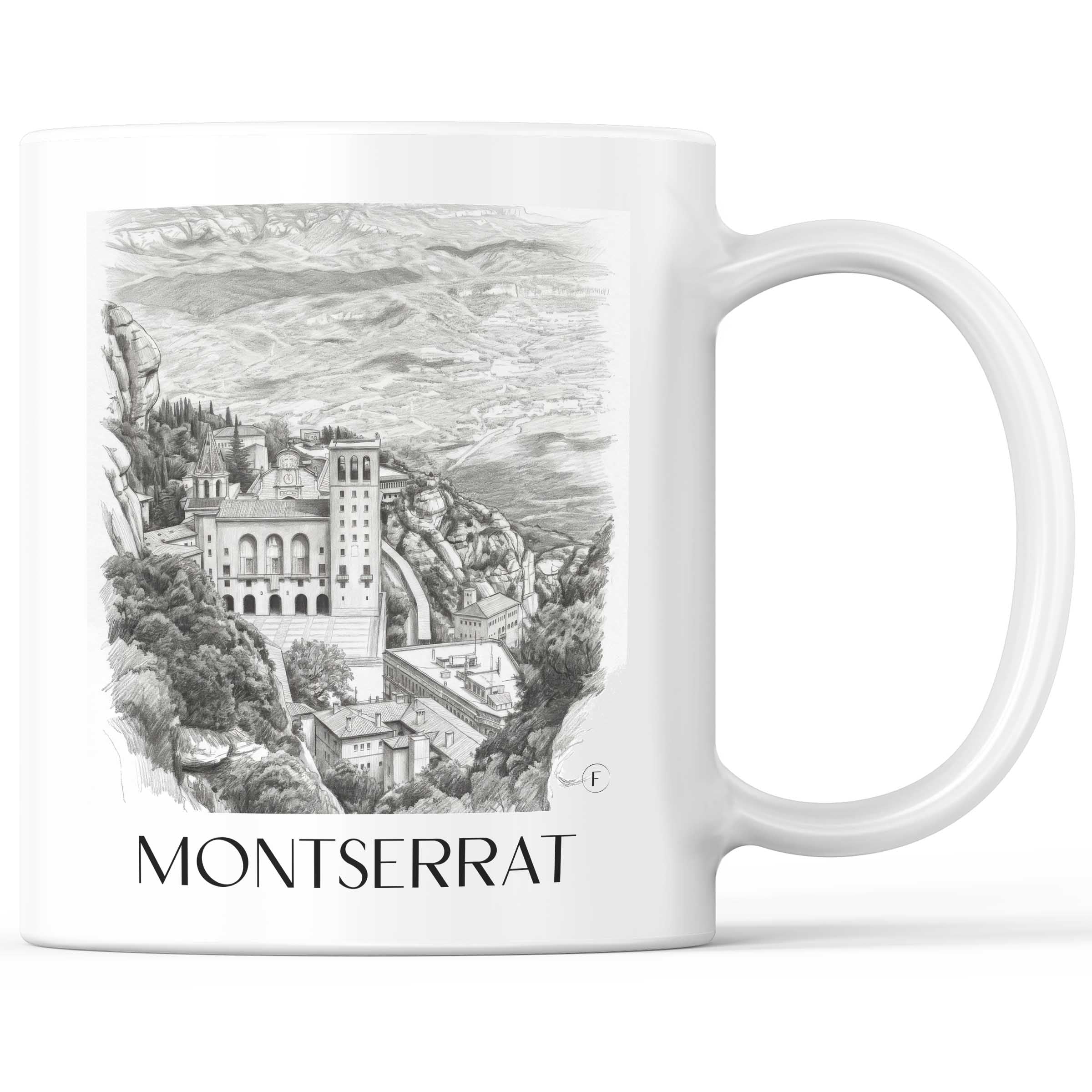 Montserrat Kaffeebecher - Spanien - Spanien Becher - Kaffeetasse im Zeichnung Stil