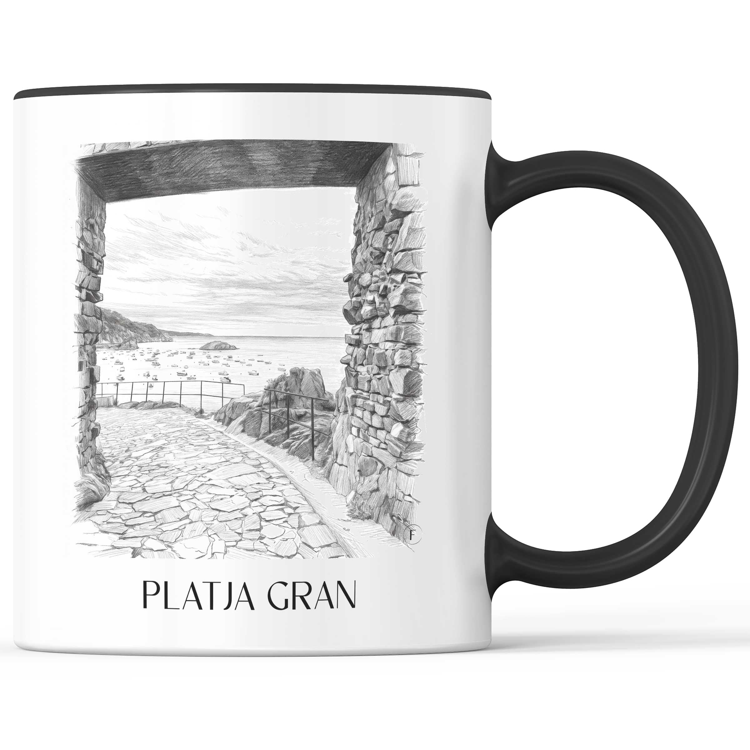 Platja Gran Kaffeebecher - Tossa de Mar - Spanien Becher - Kaffeetasse im Zeichnung Stil